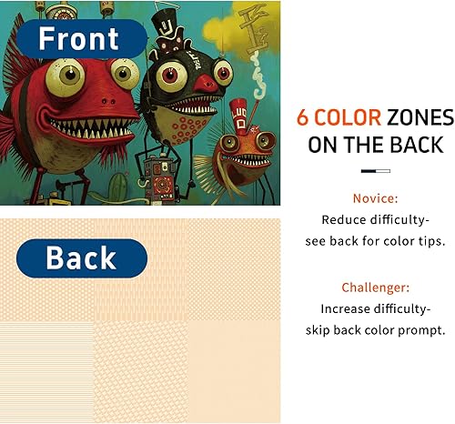 Miniatura 3 de Rompecabezas de 1000 piezas para adultos, obras de arte inspiradas en pirañas peculiares con piezas de forma única, textura mate, respaldo