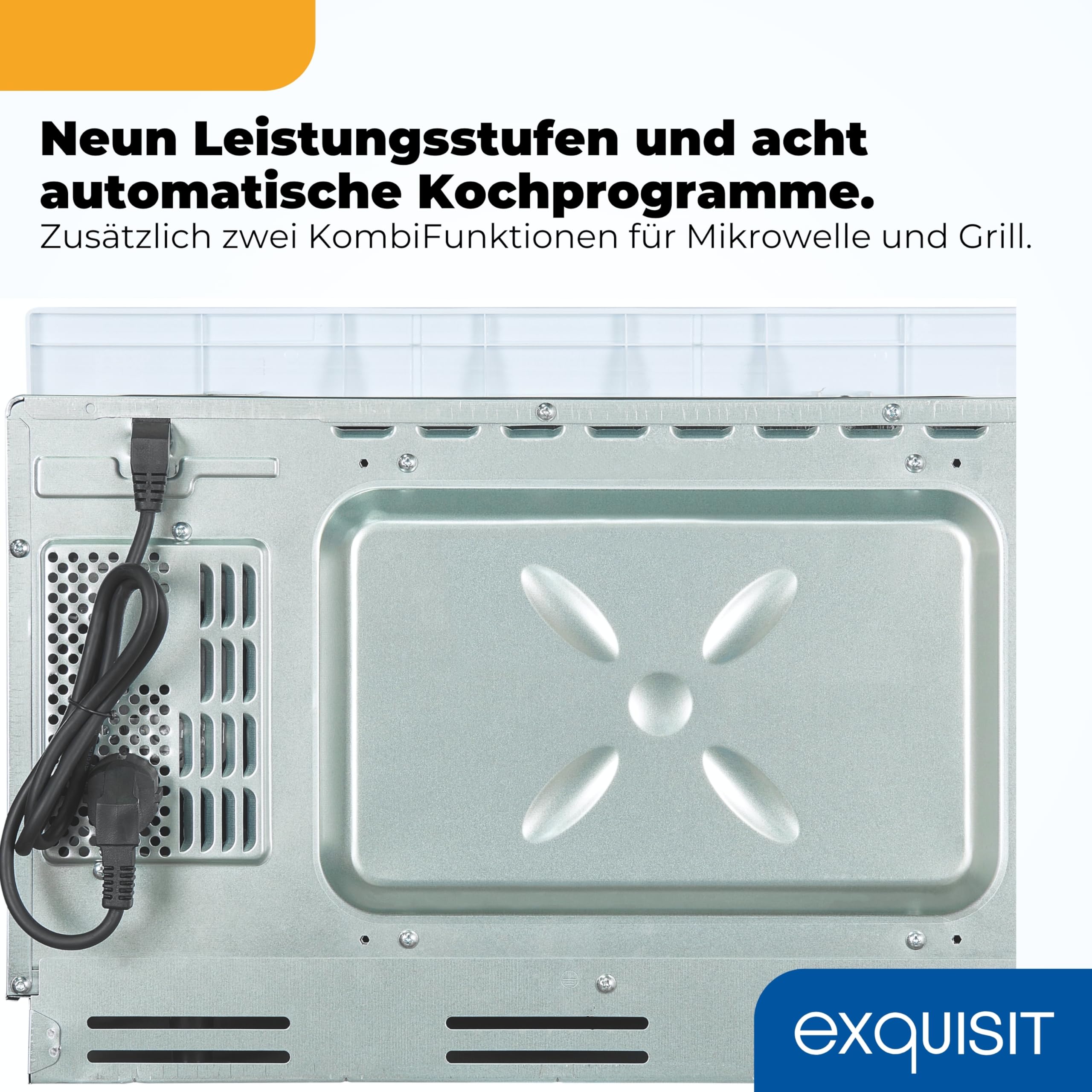 Exquisit Einbaumikrowelle mit Grill, 25 l, 900 W, weiß | Kombination aus Mikrowelle und 1200-W-Grill – 8 Automatikprogramme, Kindersicherung, 9 Leistungsstufen