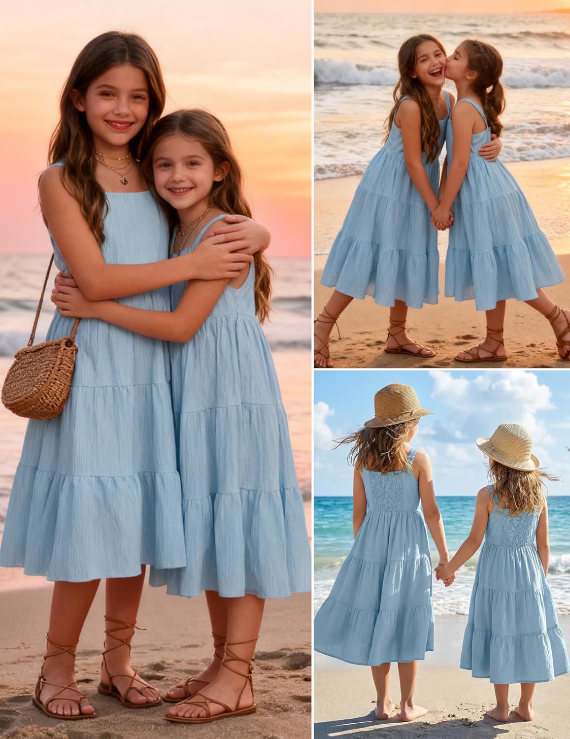 Arshiner Girl's Sundresses Summer Boho Strap Tiered Cami Maxi Dresses with Pockets - Image 6