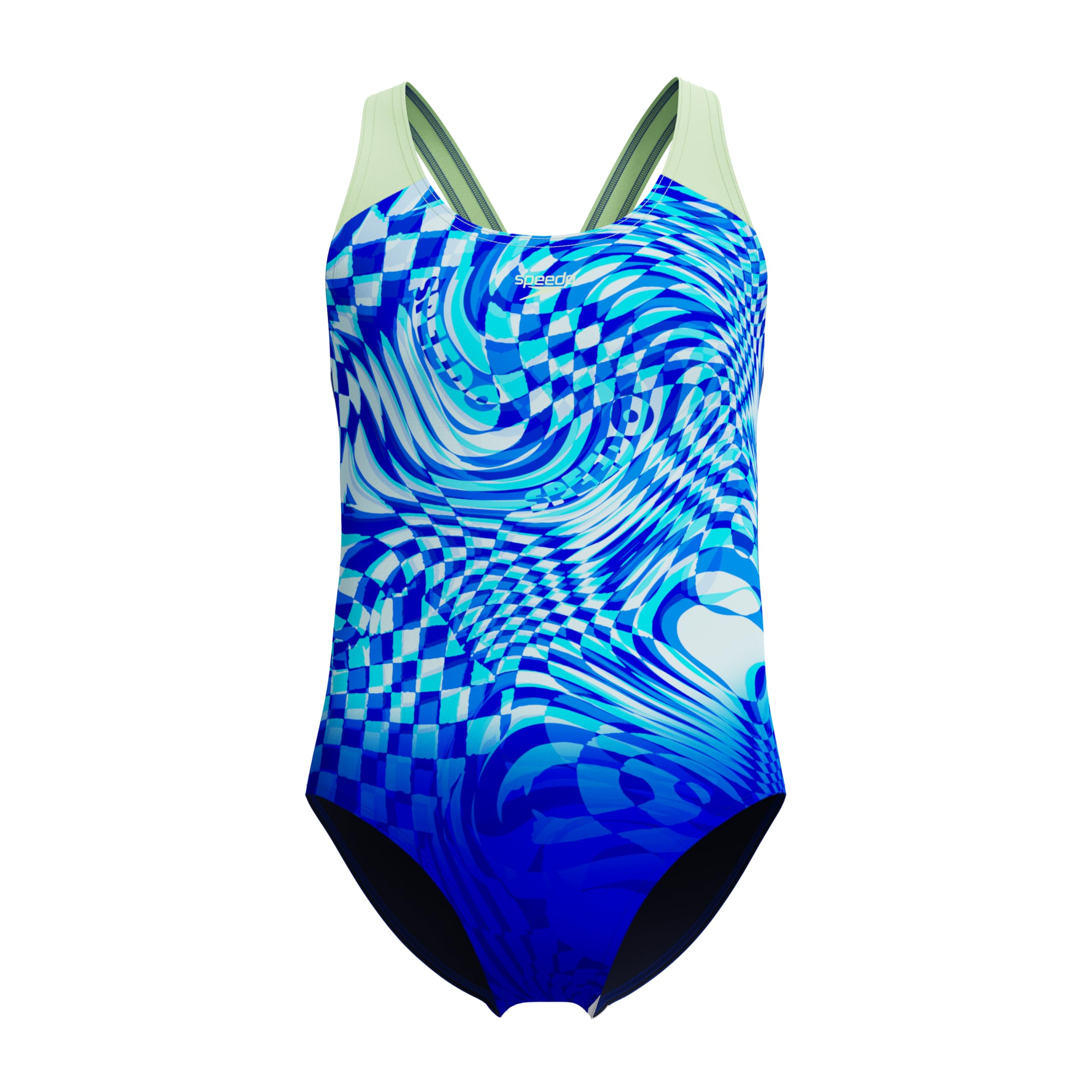 Speedo Girls Print Splashback Swimsuit Swimming Costume Deep Sapphire/Pale Clover Size 9-10 Years