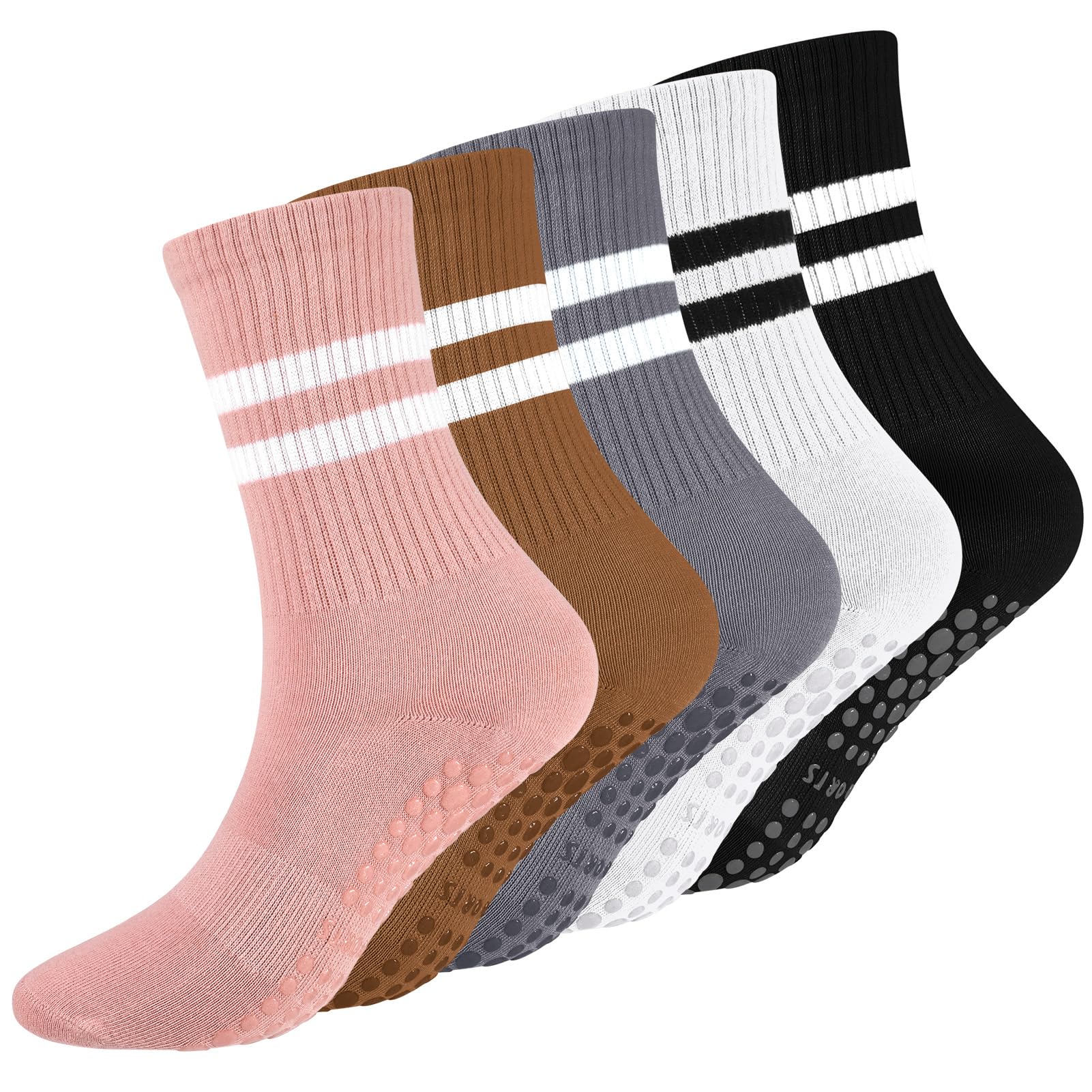 5 Pairs Non Slip Yoga Socks Pilates Socks for women and men with Grips, Anti-Slip Grip Socks Full Toe Ankle Socks for Ballet, Barre,Fitness,Hospital, Home