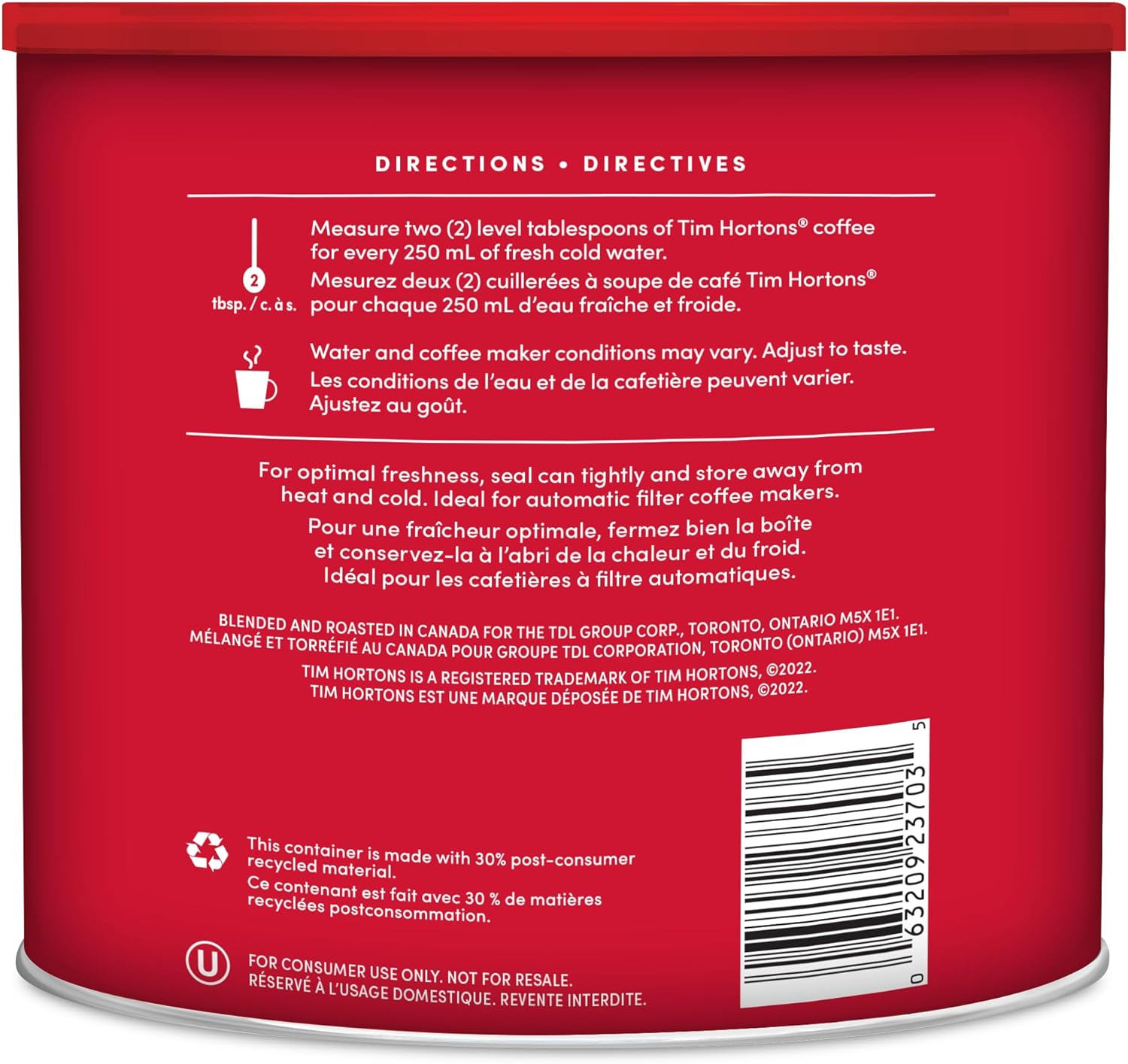 Tim Hortons 100% Arabica Original Blend, Medium Roast, Ground Coffee, 875g - Image 3