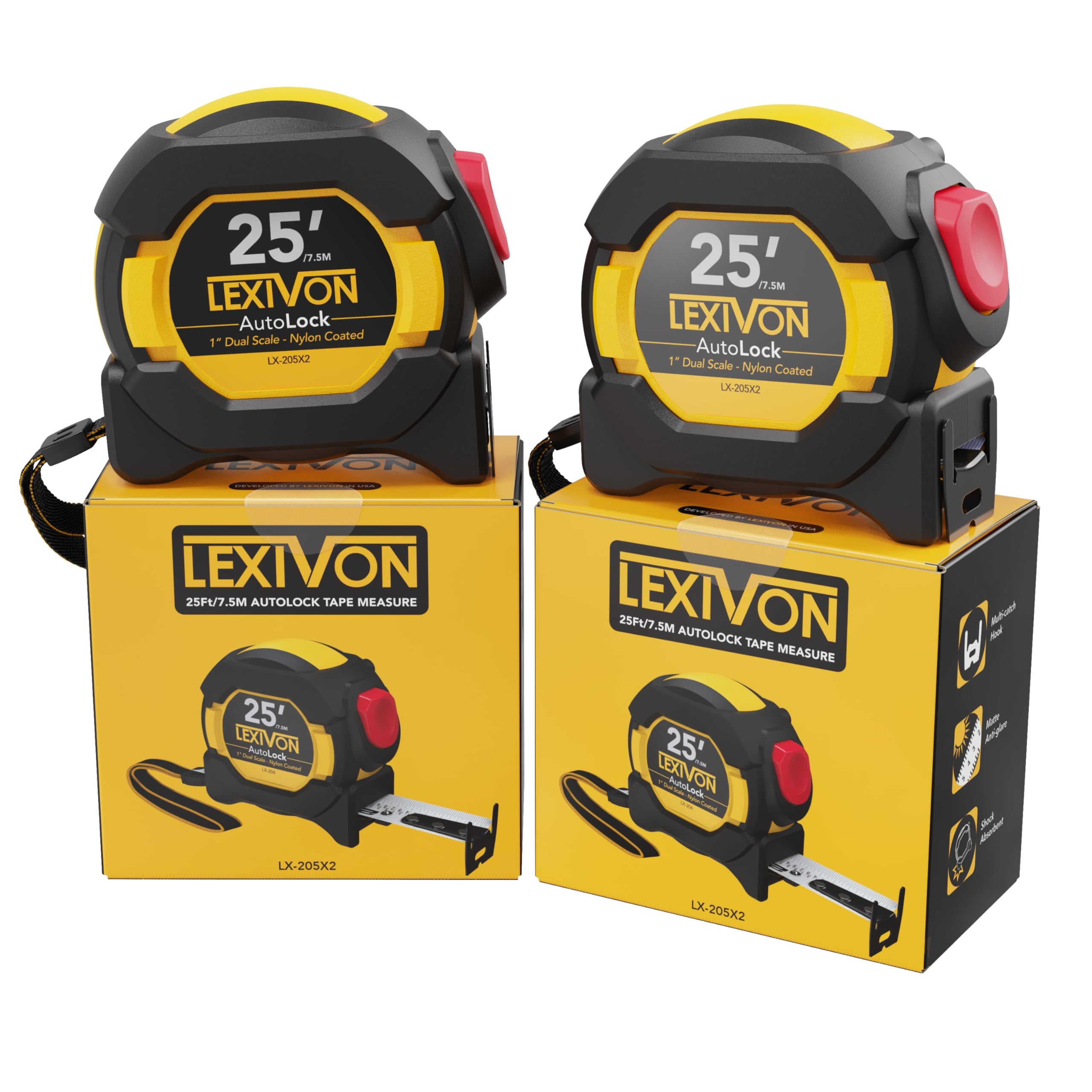 LEXIVON Cinta métrica AutoLock de 7,5 m | Hoja de 2,5 cm de ancho