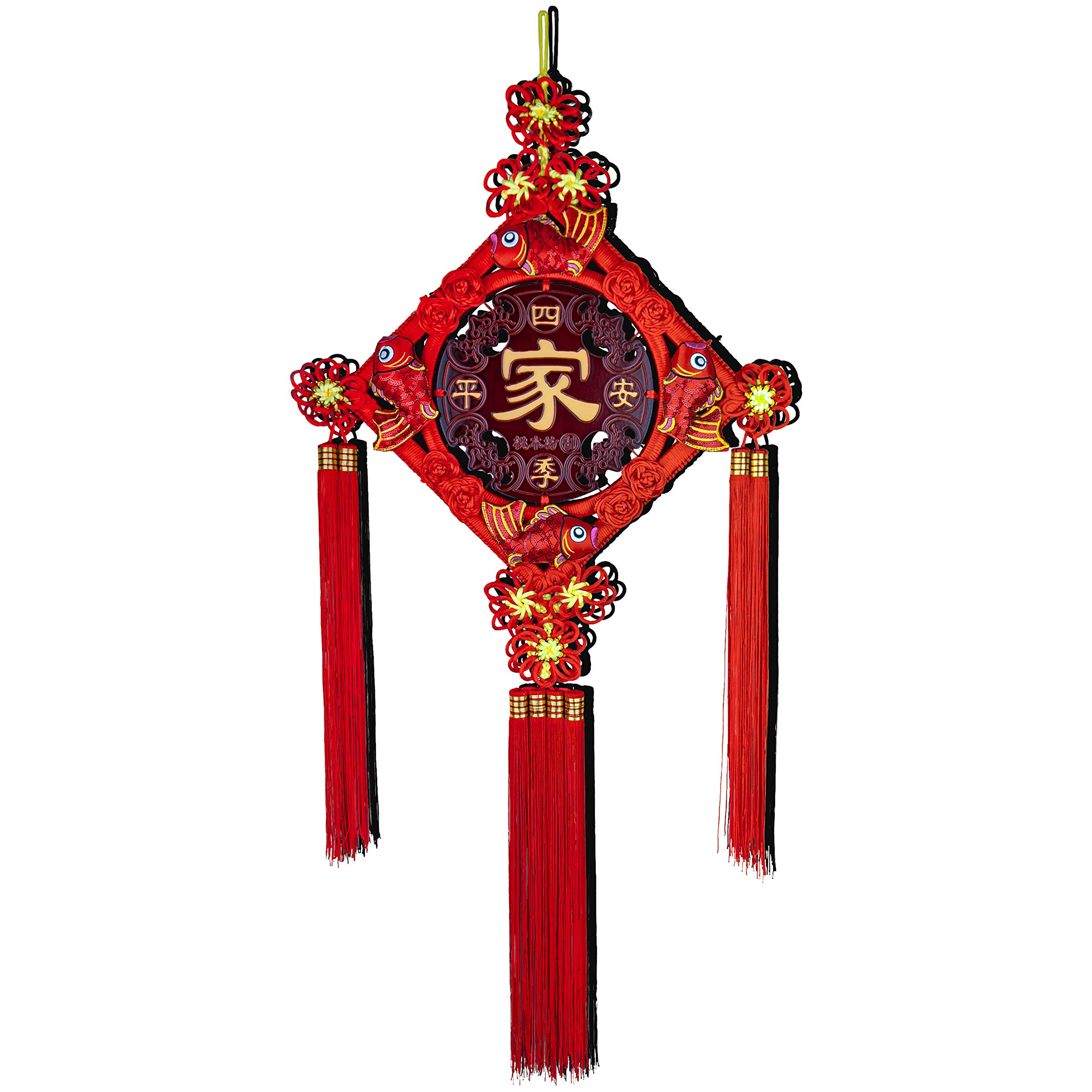 Lake Tian Chinese Knot Tassel New Year Decoration Traditional Red Lucky Oriental Pendant Ornaments for Spring Festival (Family 家)