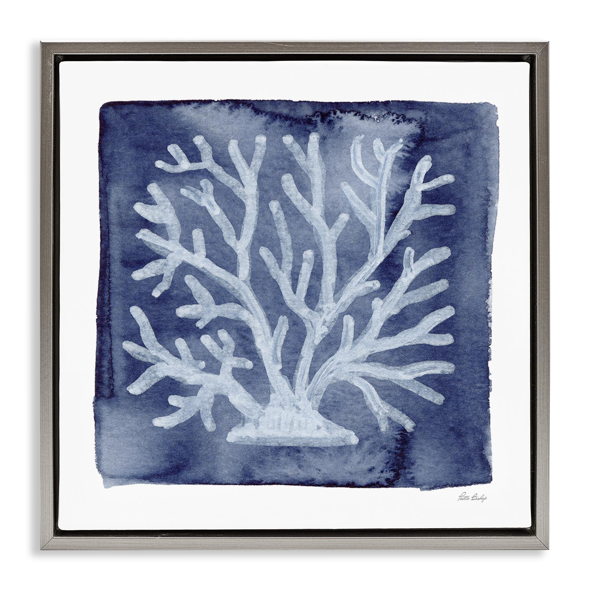 'White Coral on Indigo'| Floating Frame Canvas Art
