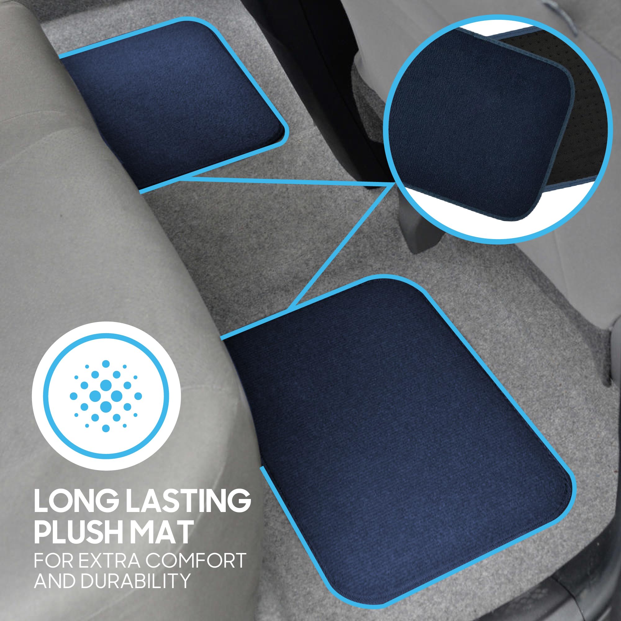 BDK Premium Carpet Blue Floor Mats for Cars - Universal Fit Interior 4-Piece Car Mats Full Set with — view 6