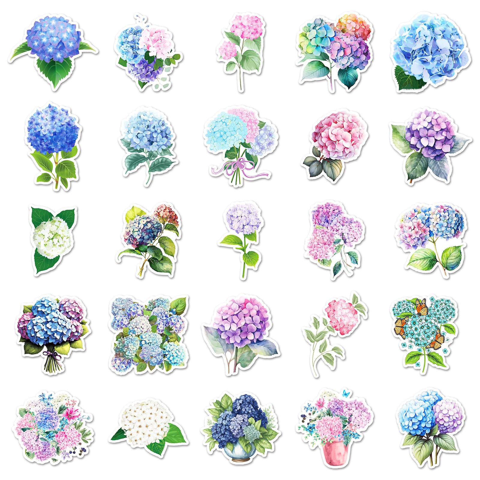 50 Pcs Hydrangea Macrophylla Graffiti Stickers for Water Bottles,Guitar,Bicycle,Laptop,Skateboard,Computer,Flower Cute Style Stickers Waterproof Vinyl,Scrawl Decoration for Girls Boys Children Teens - Image 4