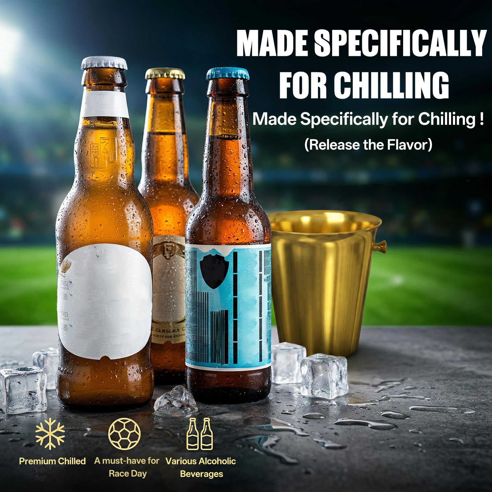 Cubitera de hielo dorada con soporte, enfriador de champán de acero inoxidable 201 de 5 L, con base de 90 cm, decoración lujosa para barbacoas, fiestas, bares, botellas de refrigeración