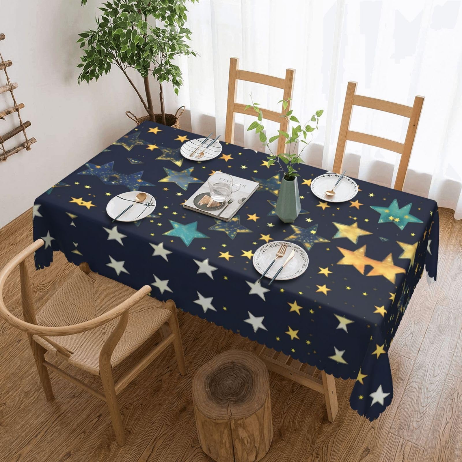 HLBSDM Stars Eastern Stars Print Rectangle Washable Tablecloth Decorative Table Cover for Dining Table Buffet Parties