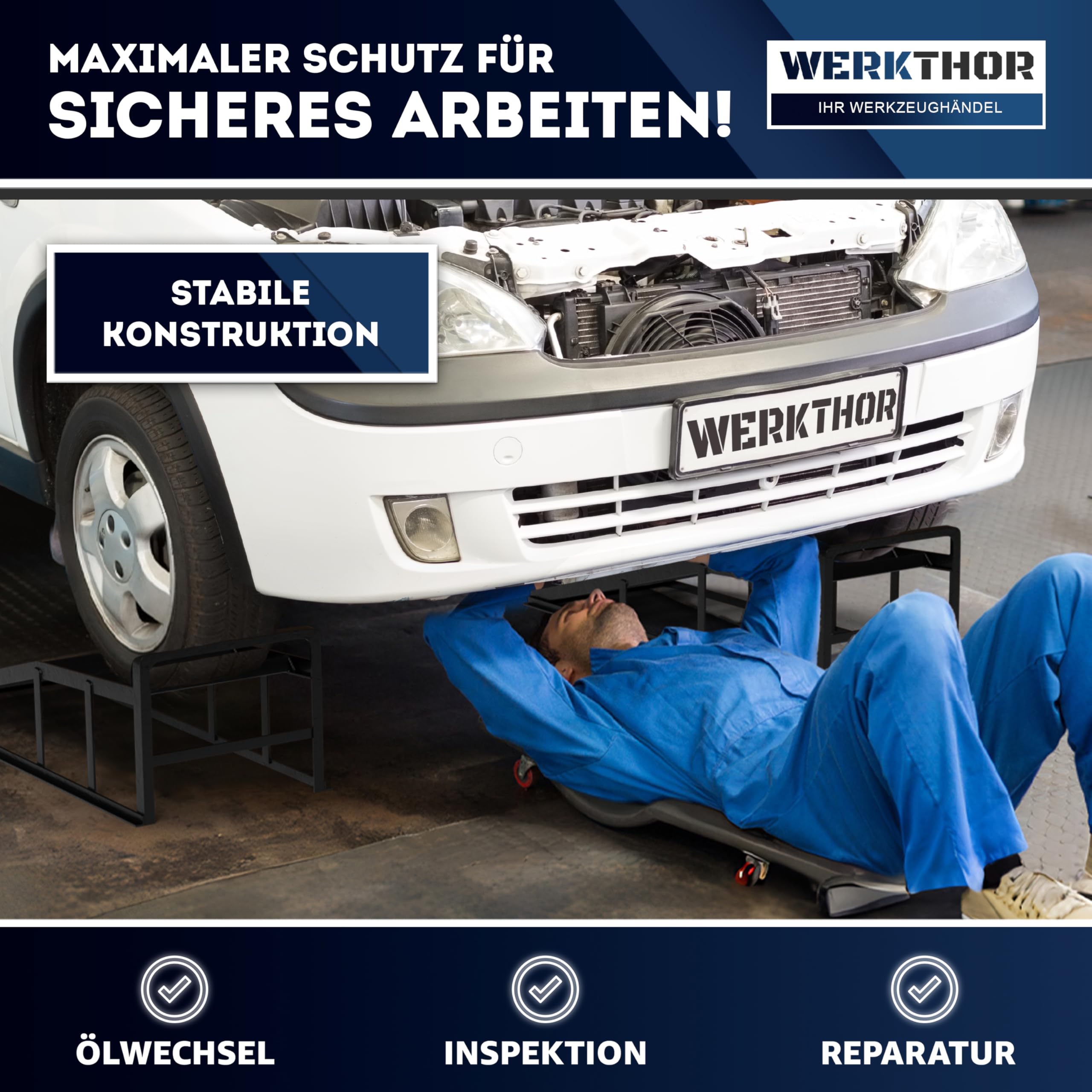 WERKTHOR Auffahrrampe PKW Metall - [2er Set] Auffahrrampen für maximalen Halt [<3t] - Hochbelastbare Rampe Auto für jeden Untergrund - Auto Rampen 2 Stück