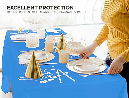 Miniatura 8 de Utopia Kitchen Mantel de plástico desechable (paquete de 12 unidades, 54 x 108 pulgadas), mantel rectangular azul, impermeable, resistente a las
