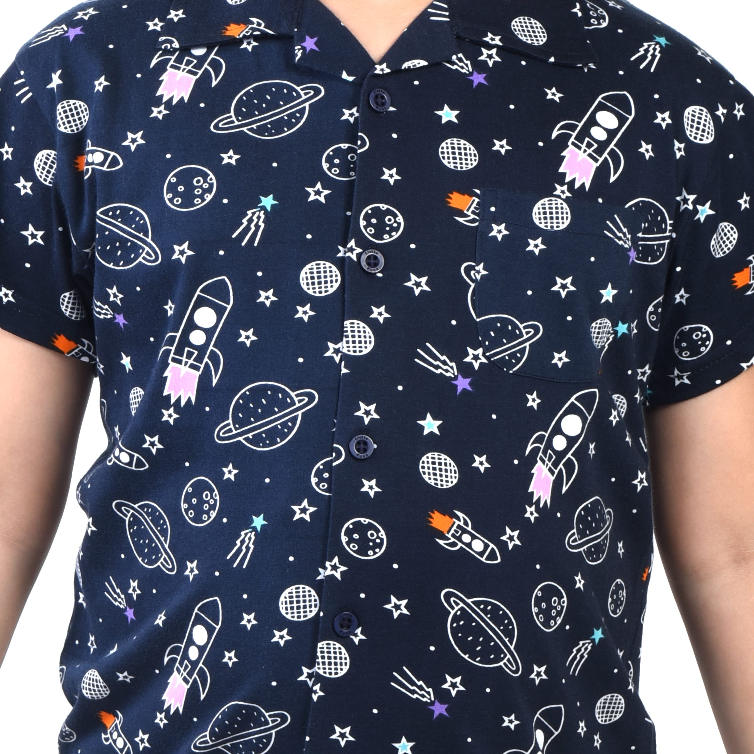 Clothe Funn Unisex Boy's Cotton Printed Pajama Set/Night Suit (Bns-001_Navy Blue_7 Years-8 Years)