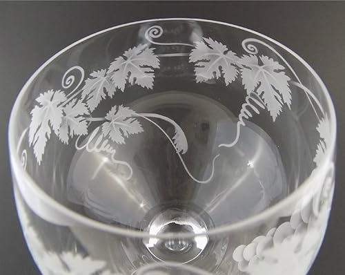 Miniatura 4 de IncisoArt Copa de cristal italiana grabada a mano con chorro de arena (tallada en arena), hecha a mano, vaso de agua para vino grabado (hojas de
