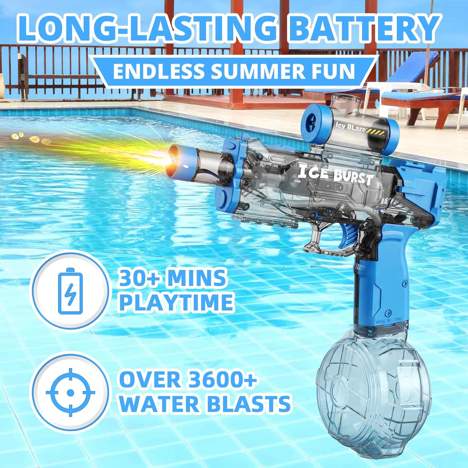 Electric Water Gun for Adults Kids, Automatic Water Guns 32FT Long Range, LED Light Watergun, Squirt Gun for Summer Outdoor Water Toys Pool Beach Party Water Blaster Gift for Boys Girls 1 Blue +1 Red