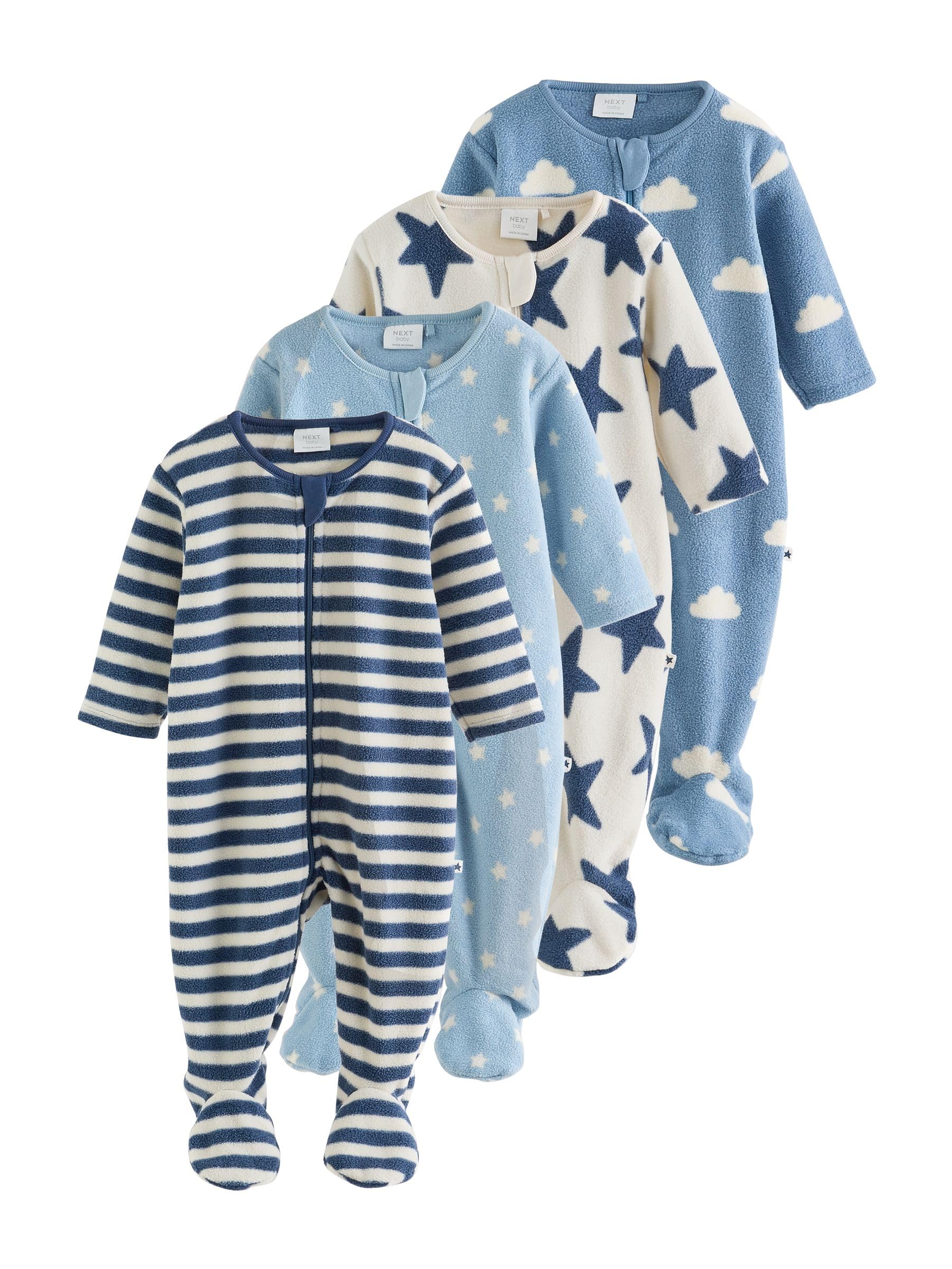 NEXT Bambini Confezione da 4 Tutine Bebè in Micropile con Zip bidirezionale