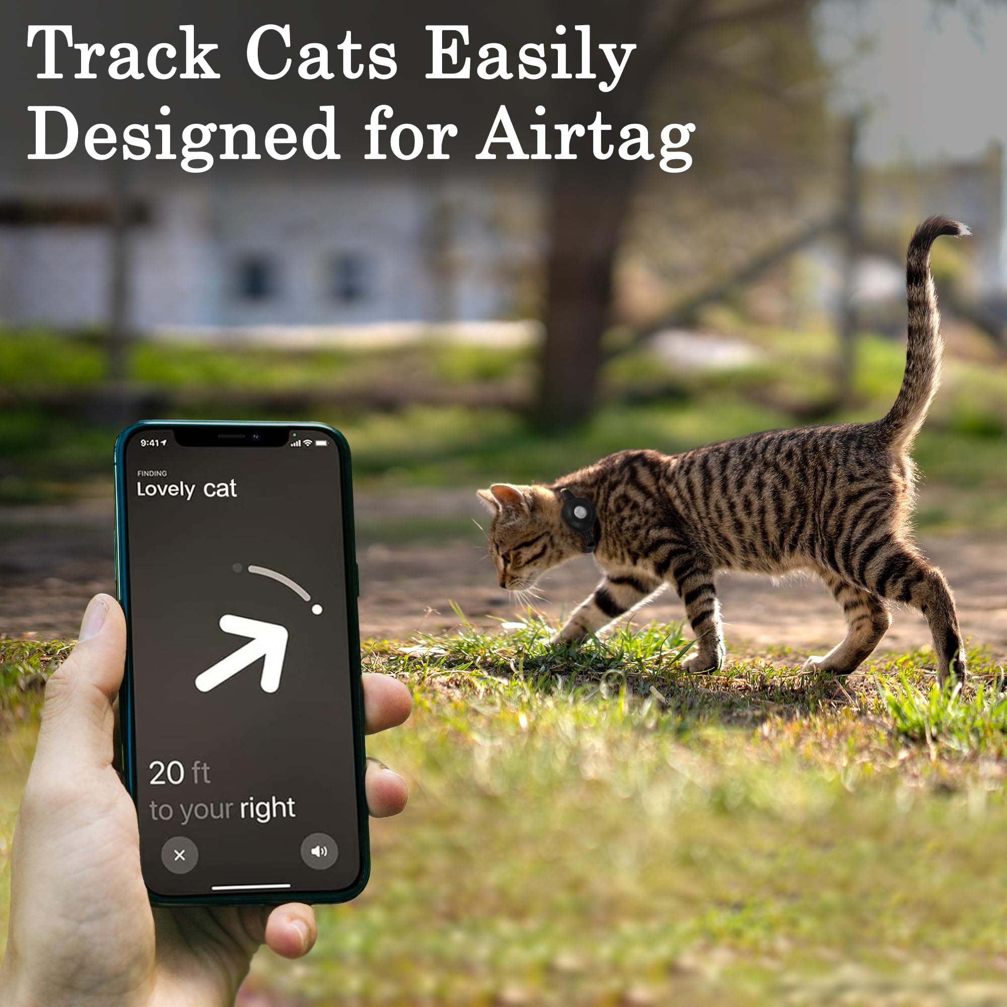 OOPSDOGGY Cat Collar with Bell for AirTag, Non Breakaway Leather Kitten Collar with Apple Air Tag Holder - Image 2
