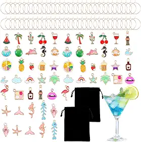 60 peças pingente de taça de vinho anel de metal champanhe marcadores de bebida etiqueta identificador pingentes taça de vinho Natal estilo engraçado para degustação decorações de festa casamento chá