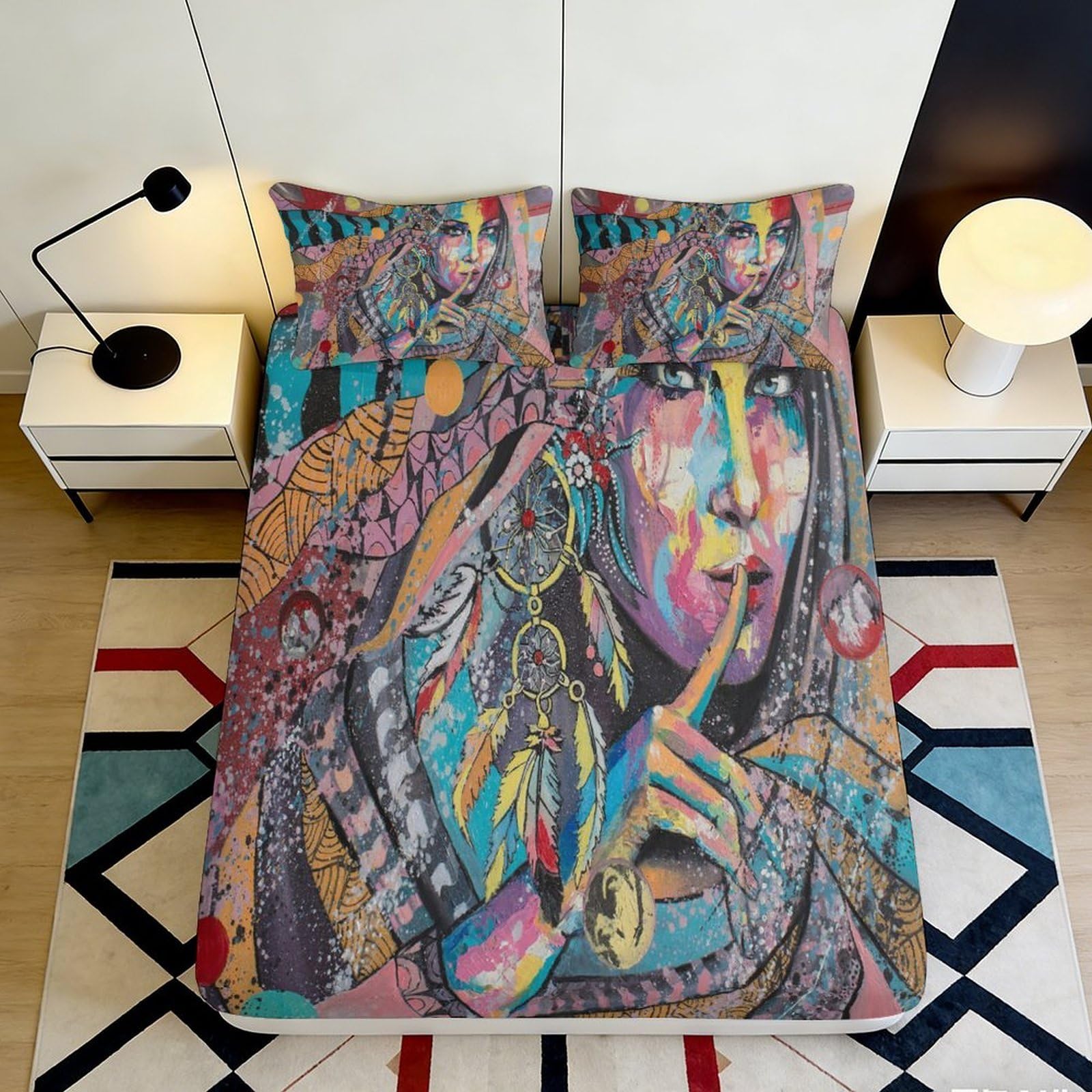 3D Printed Abstract Art Fitted Sheet Microfiber Soft Vibrant Colorful Dreams Mattress Cover for Bedroom Dorm Decor 110 120x200x25cm