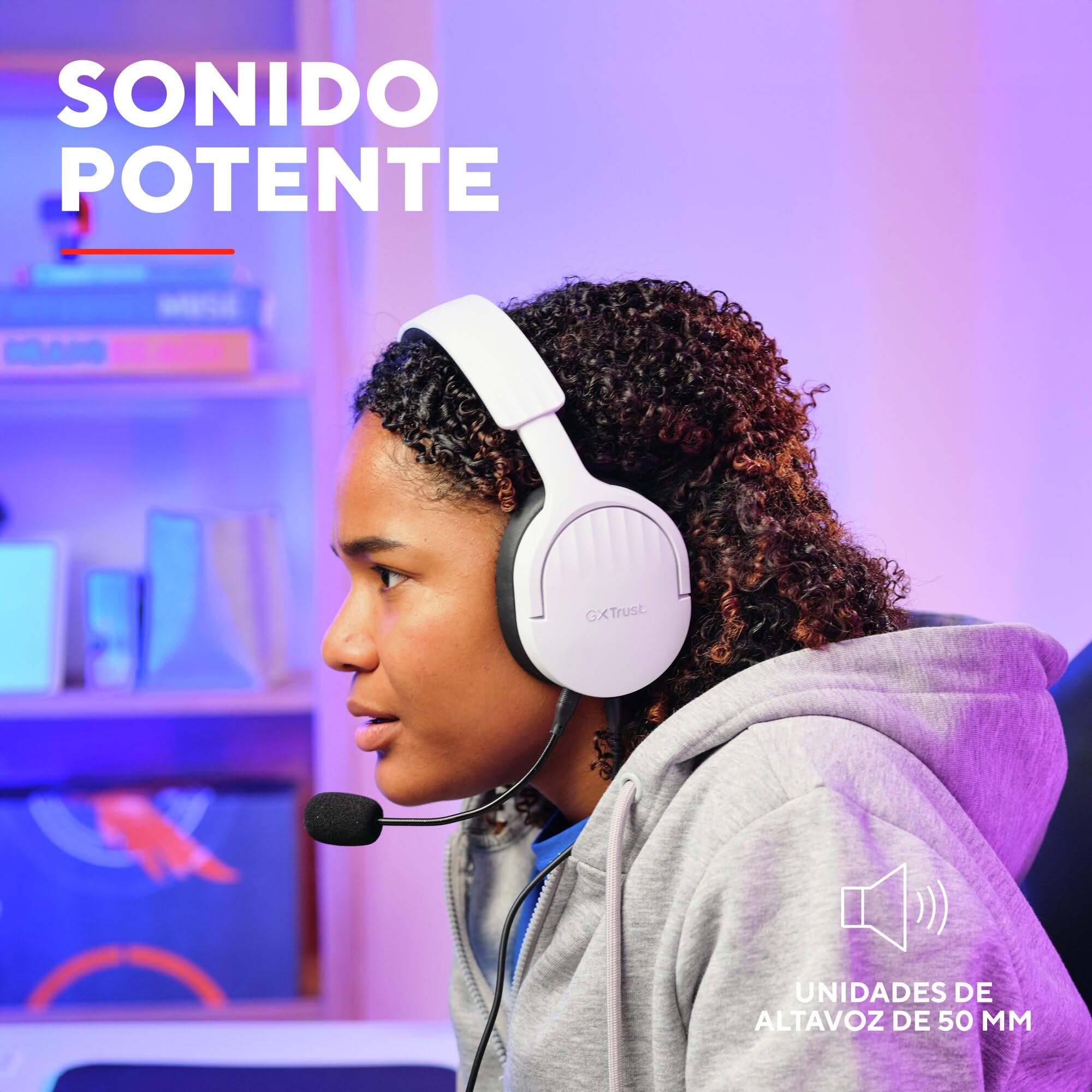 Trust Gaming GXT 489W Fayzo Cascos Gaming para PC, PS5, PS4, Xbox Series X|S, Switch, Mobile, 3.5 mm, 35% Plástico Reciclado, Auriculares Over-Ear Micrófono con Cancelación de Ruido - Blanco