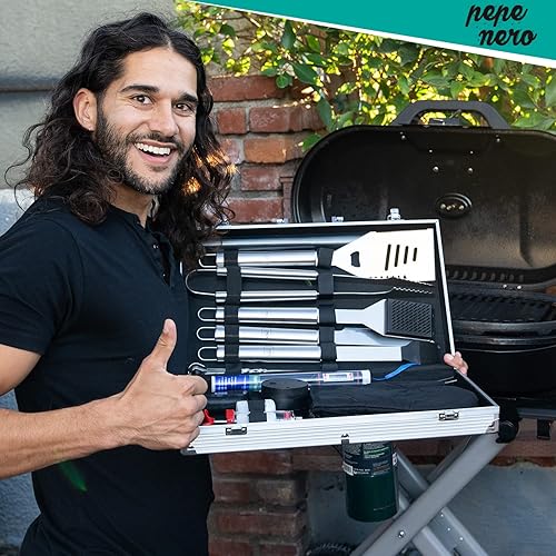 Miniatura 2 de Pepe Nero Juego de herramientas de accesorios para barbacoa para ahumar parrilla, 29 piezas de acero inoxidable para barbacoa con parte superior