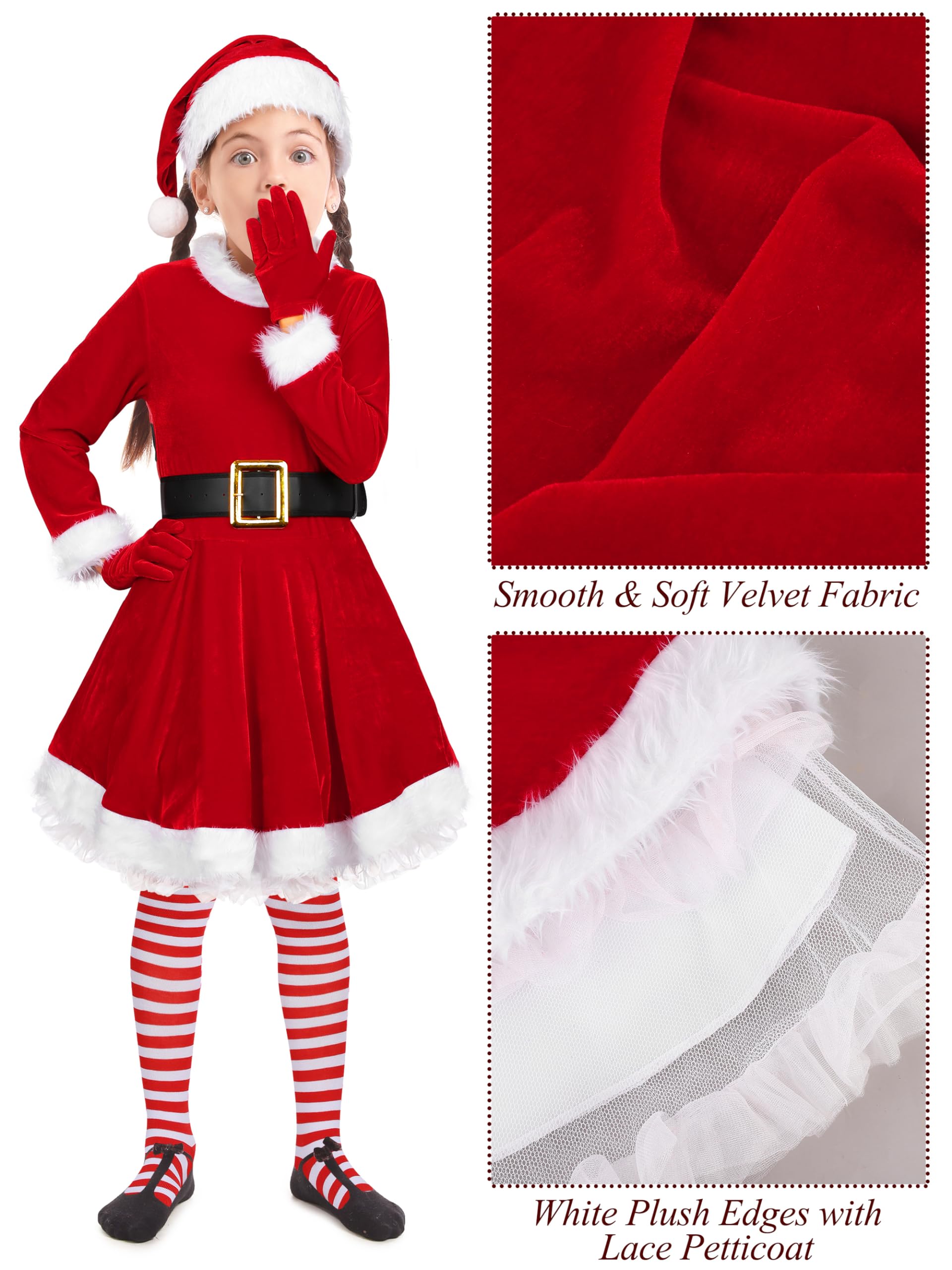 AOTHSO Lot de 5 costumes de Père Noël en velours avec ceinture, au-dessus du genou, chaussettes, chapeau, gants, Père Noël, cosplay