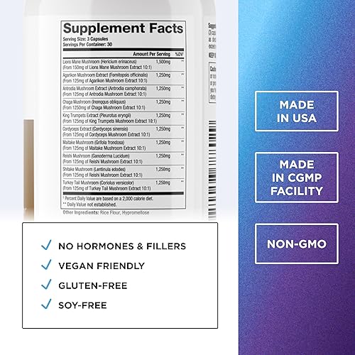 Miniatura 2 de DR. EMIL NUTRITION Suplemento de 10 hongos para claridad mental, enfoque y apoyo inmunológico. Suplemento nootrópico funcional de hongos con