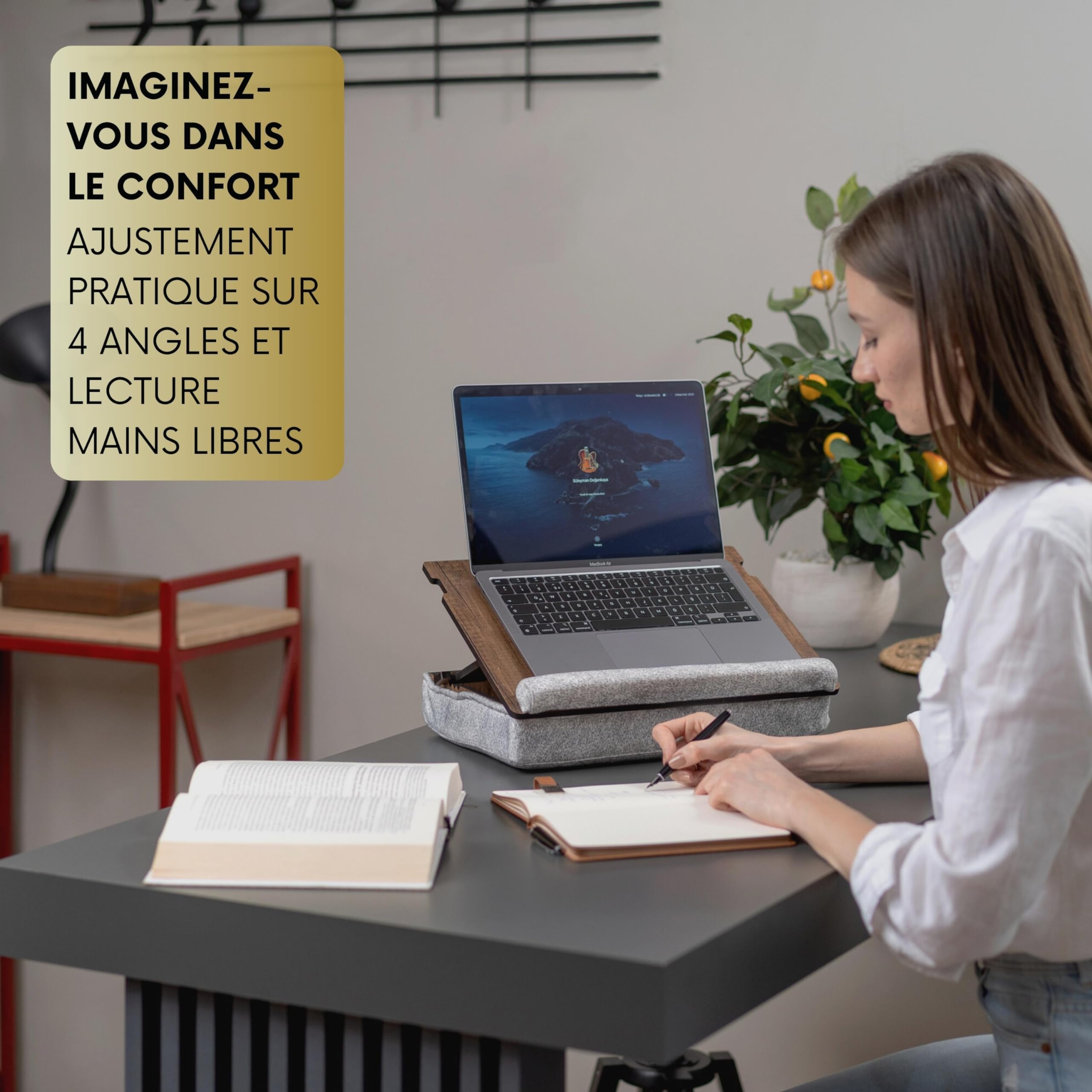 Vigo Wood Plateau pour Ordinateur Portable Ergonomique avec Fond Rembourré et Tiroir Hauteur Réglable