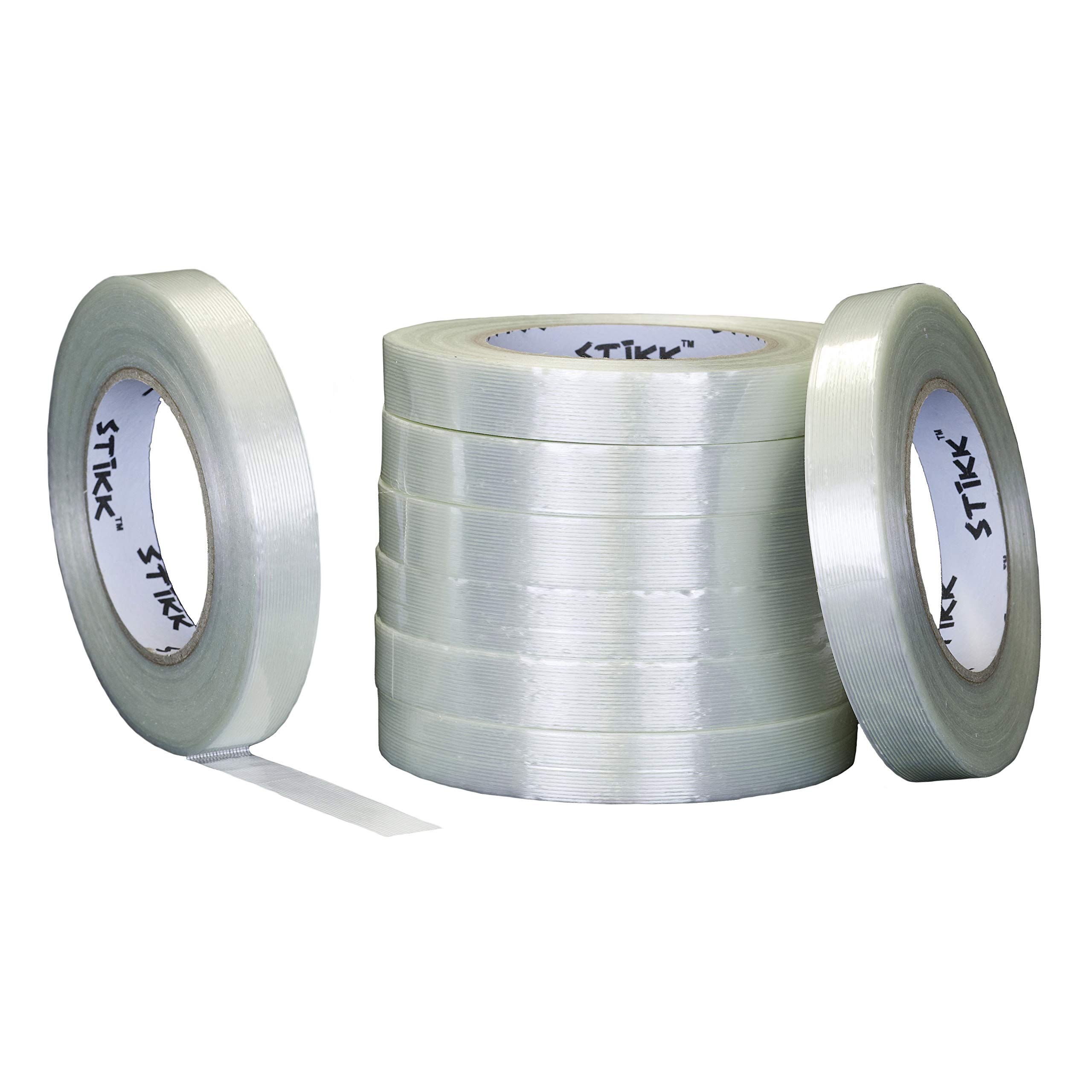 STIKK 8 Pack 3/4" inch Clear Fiberglass Reinforced Filament Strapping Packing Palletizing Tape (.75in 18MM)