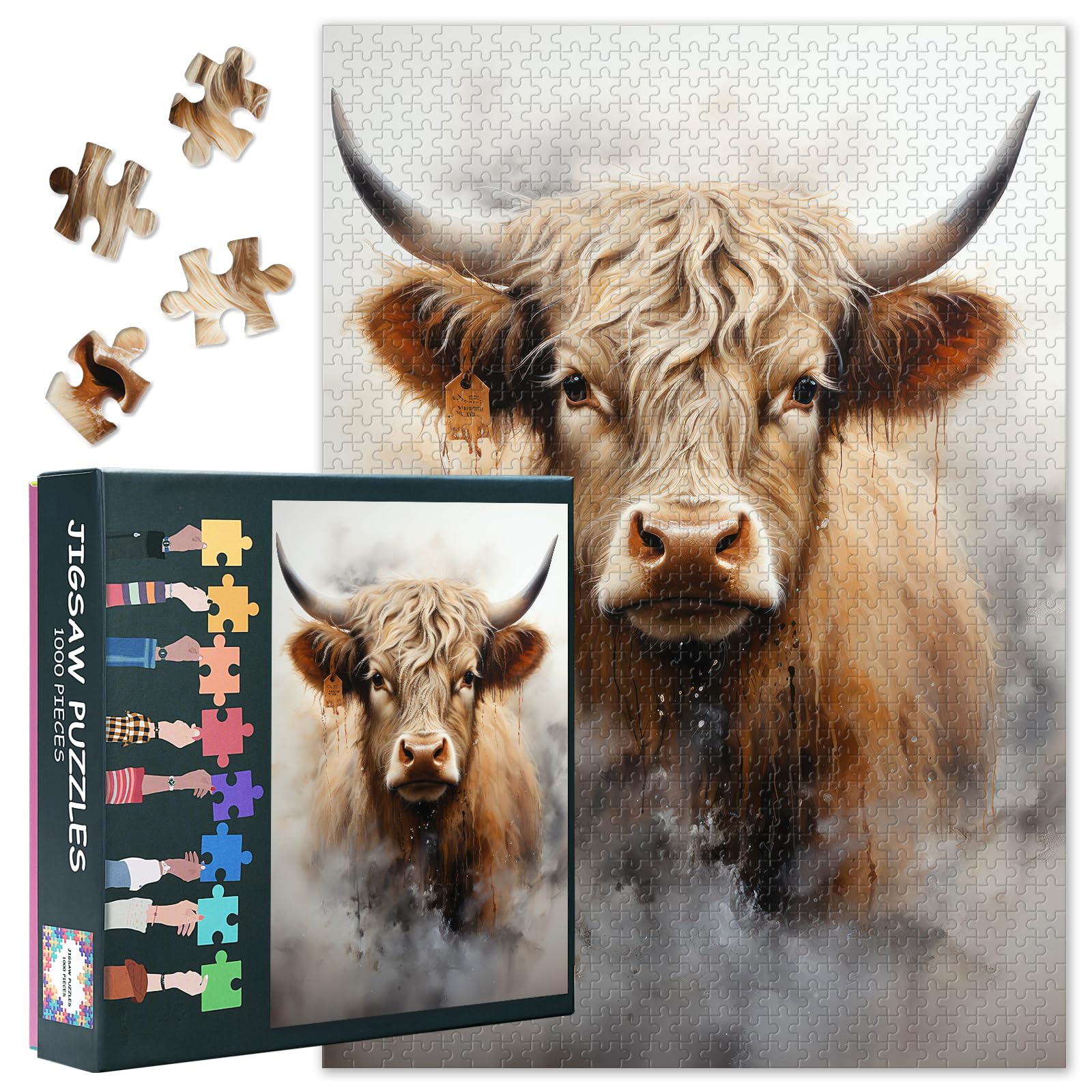 Highland Cow Jigsaw Puzzles for Adults 1000 Piece - Challenging Puzzle Wildlife Art, 27.5x19.7 Inch Family Educational Game & Unique Living Room Decor Gift (Animals Series) — image 1