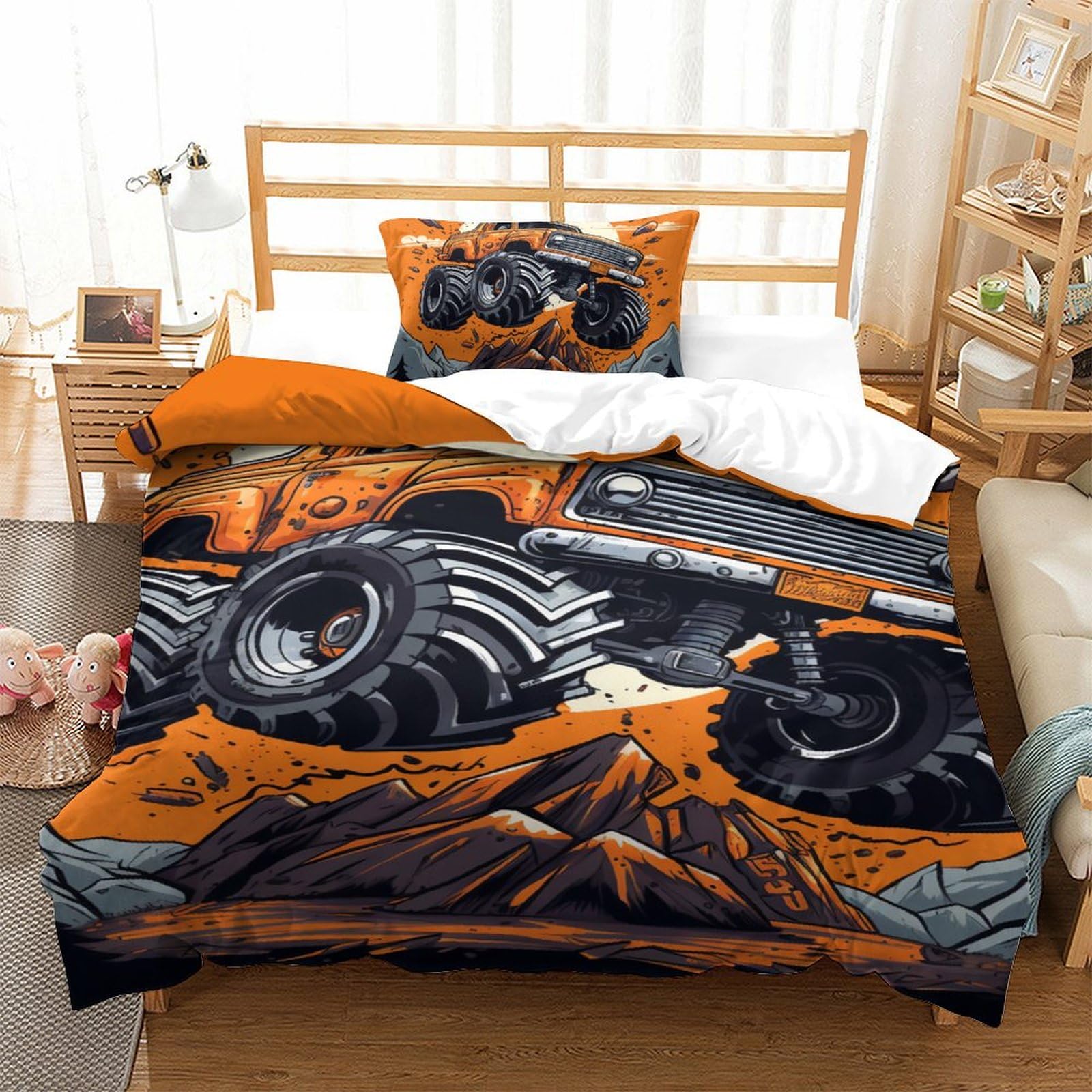 Housse de couette Monster Truck pour chambre d'enfant lit simple 135x200cm