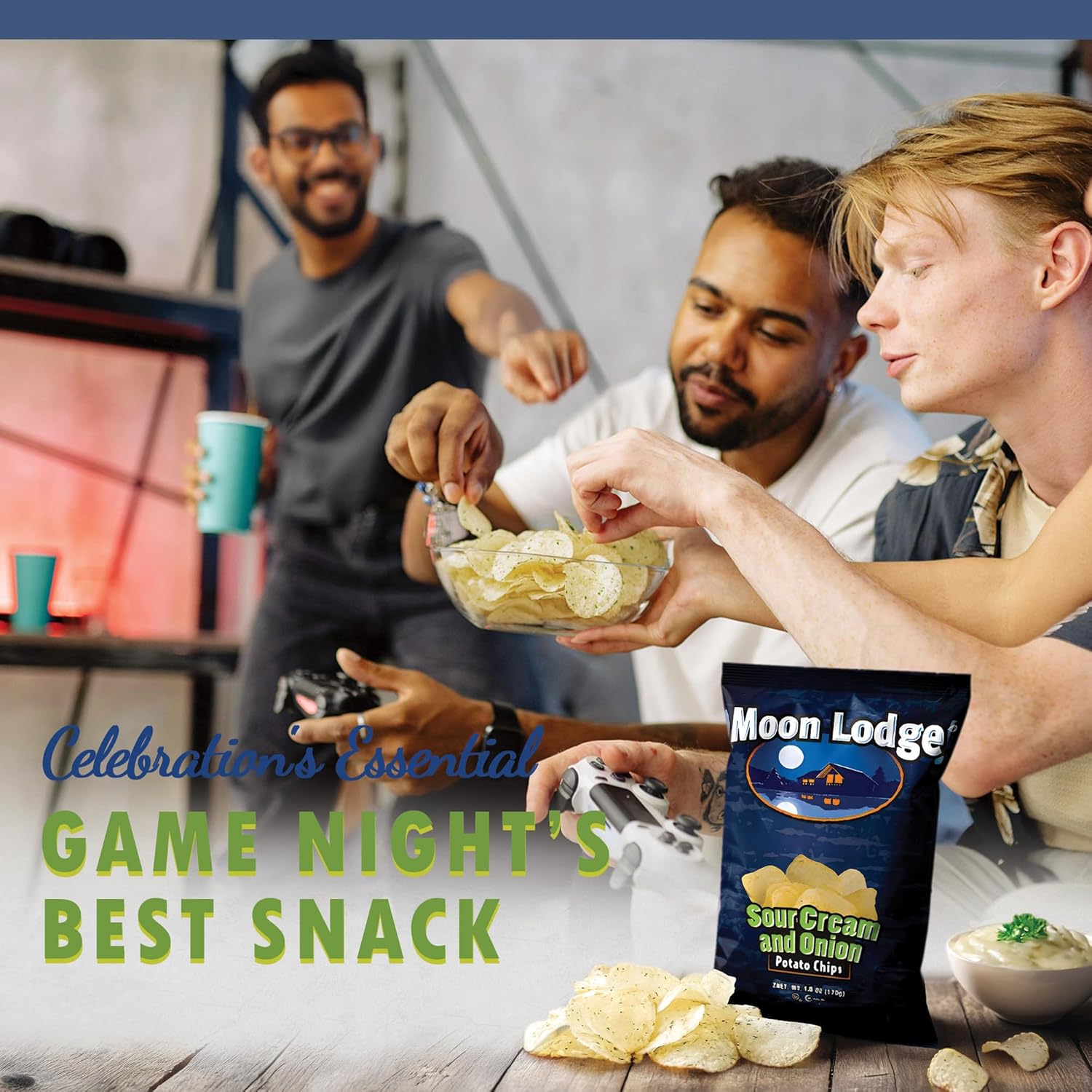 Moon Lodge 21 Pack Sour Cream & Onion Potato Chips – Kosher & Halal Snacks for All Ages, Perfect for Parties & Movie Nights (1.5 Oz Bag)