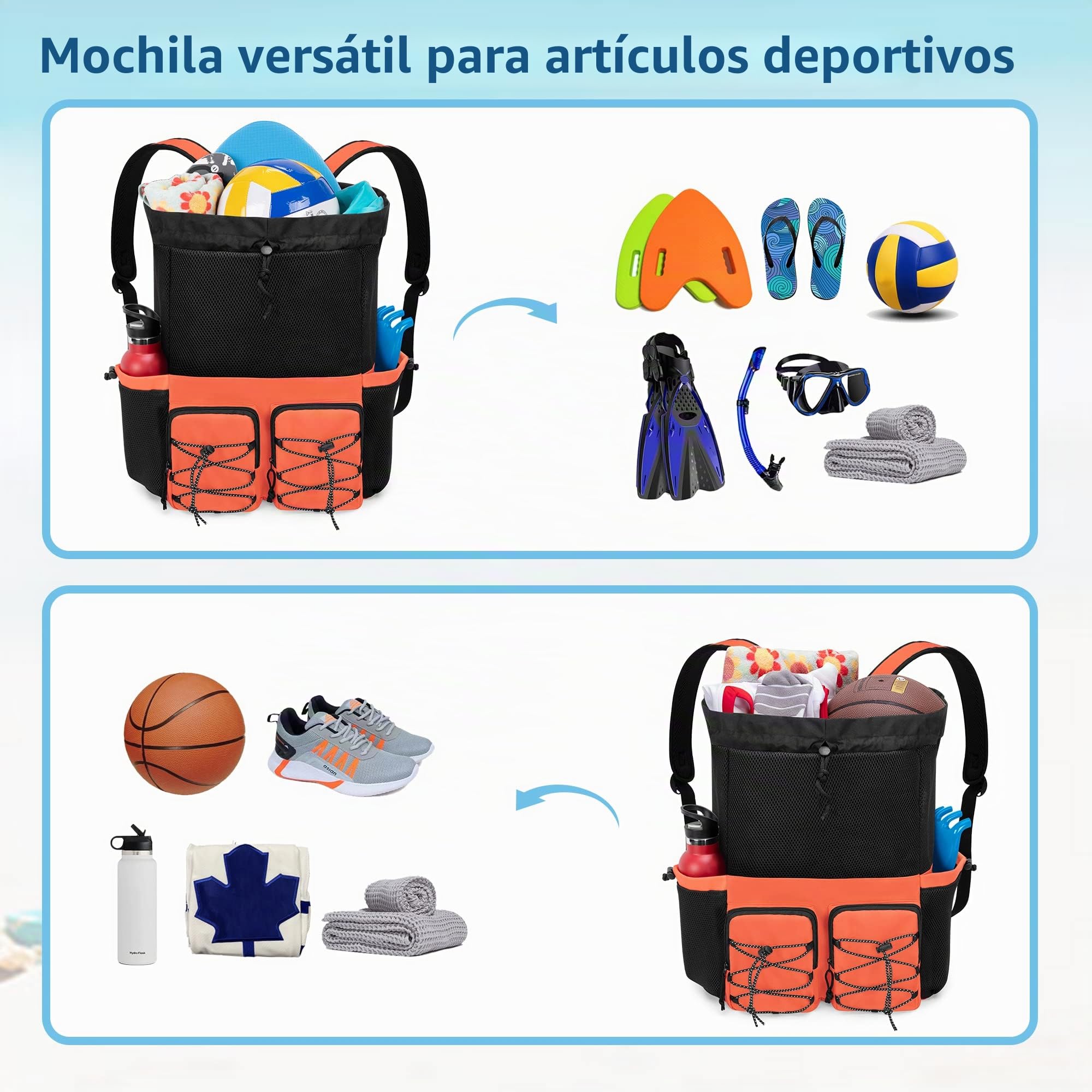 Fasrom Mochila de playa con bolsa impermeable y bolsillo, mochila grande de natación con cordón para viajes, bolsa de playa, gimnasia y deportes en la piscina