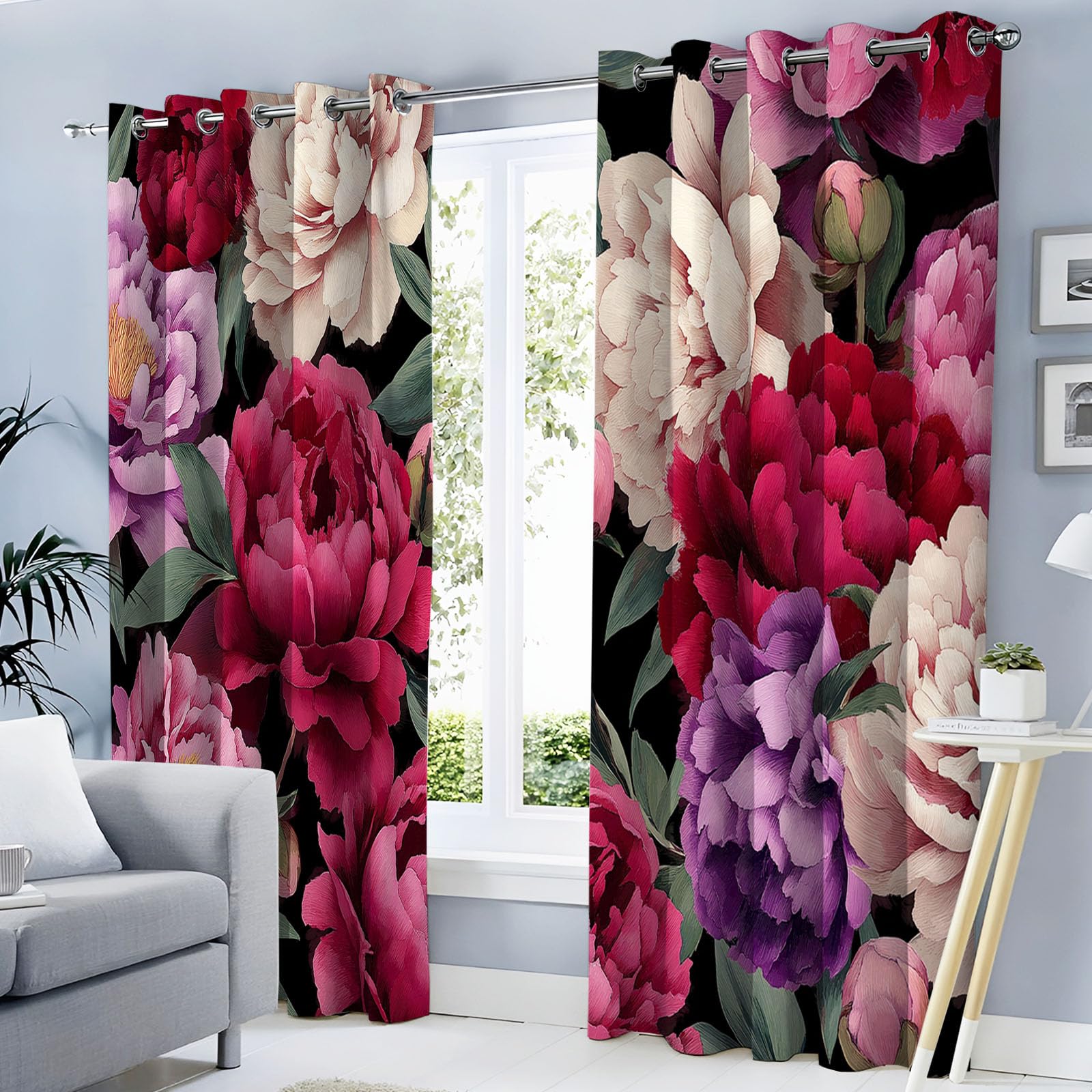 Rideau occultant aquarelle pivoine pour créer un cocon doux dans la chambre