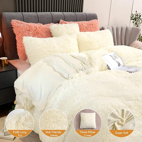 Miniatura 3 de Juego de funda de edredón de felpa esponjosa, tamaño Queen, juego de funda de edredón de terciopelo ultrasuave de lujo, 4 piezas