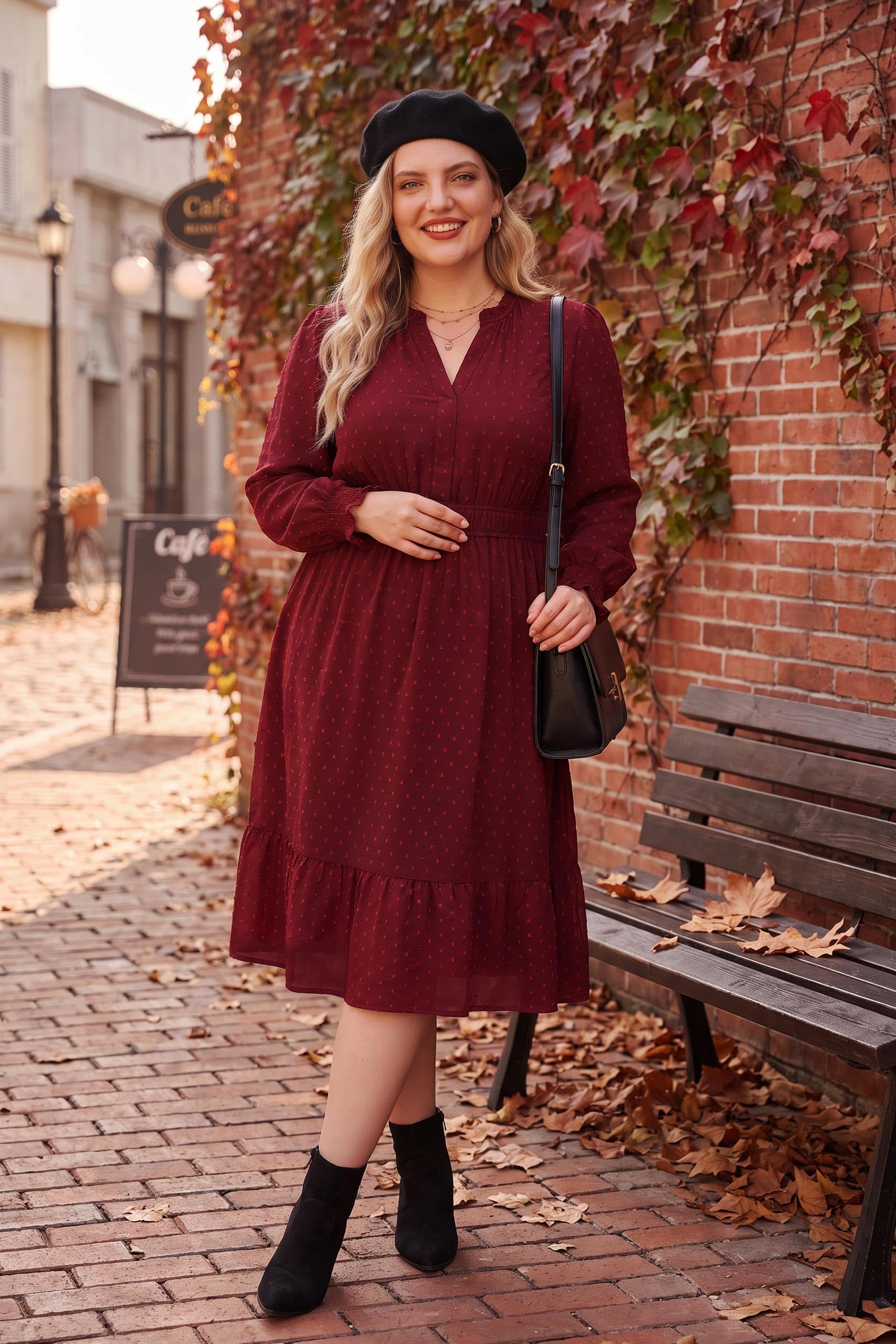 RITERA Damen-Midikleid, Übergröße, Herbst, Hochzeit, Gäste, V-Ausschnitt