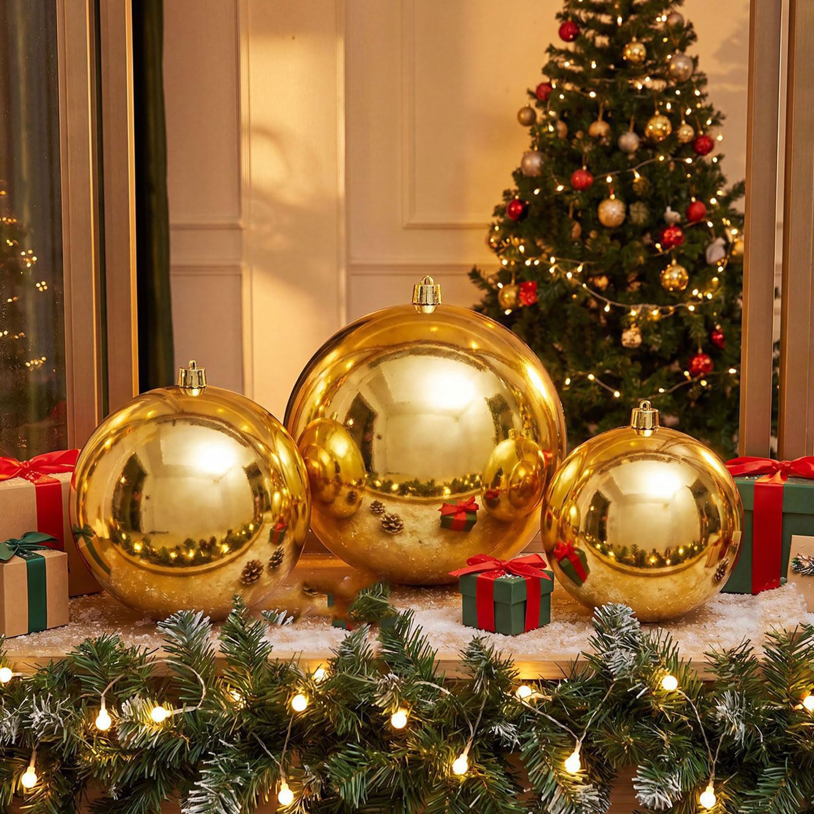 Palline di Natale ornamentali scintillanti lucide dorate per albero di Natale, ghirlande, caminetti, vetrine, decorazioni per albero di Natale