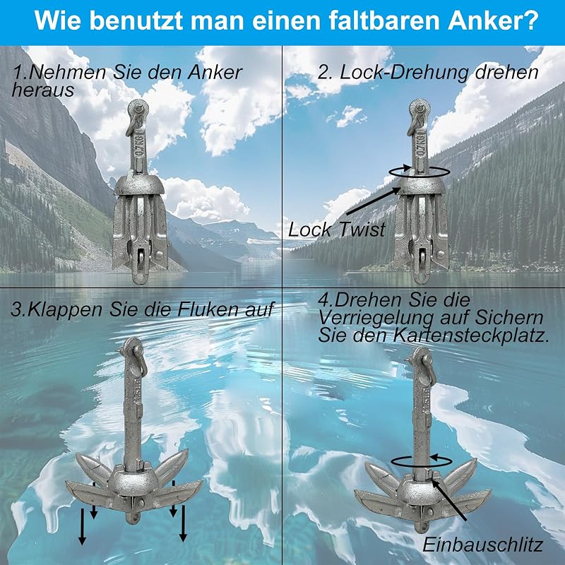 BeGrit 0,7 kg Összecsukható Horgony Szett Galvanizált 10m Szakítószilárd Kötéllel 6mm Átmérő Bója Labdával Ezüst