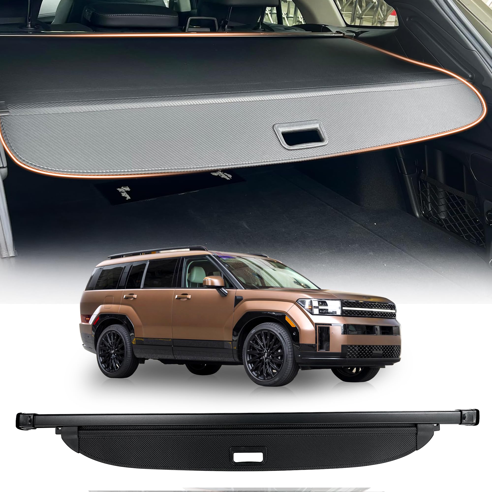 Cargo Cover for Hyundai Santa Fe 2026 2025 2024 Retractable Trunk Cover Trunk Security Cover Shielding Shade No