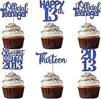 Vista 112 de 30 piezas de decoraciones para pastel de cumpleaños número 10, decoraciones de cupcakes negras con brillo, 10 feliz cumple, directo desde 2016, 10