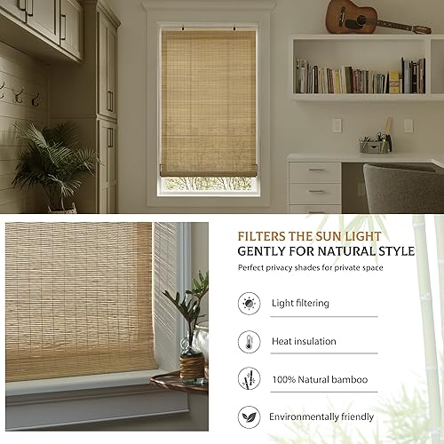 Miniatura 9 de Persianas de bambú sin cordón, persianas enrollables de bambú para ventanas, persianas colgantes con filtro de luz, persianas de bambú para patio