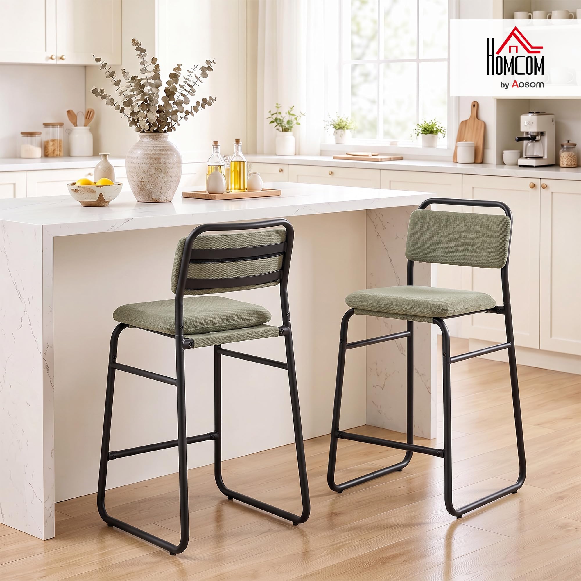 HOMCOM Lot de 2 Tabourets de Bar en Velours, Assise Rembourrée 67H cm, Vert