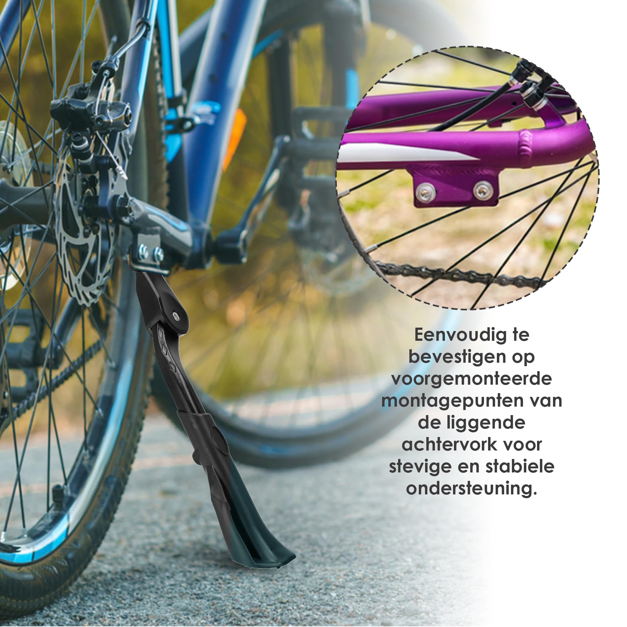 Cavalletto laterale per bici e fat bike, forcella posteriore regolabile, 16-24 pollici, supporto extra large, adatto per biciclette elettriche, mountain bike e fat bike (18-40 mm)