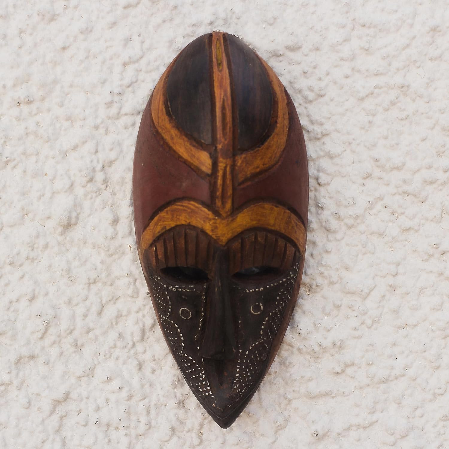 NOVICA Ghanaian Aluminum And Rubberwood Mask, Brown, 'Noyim'