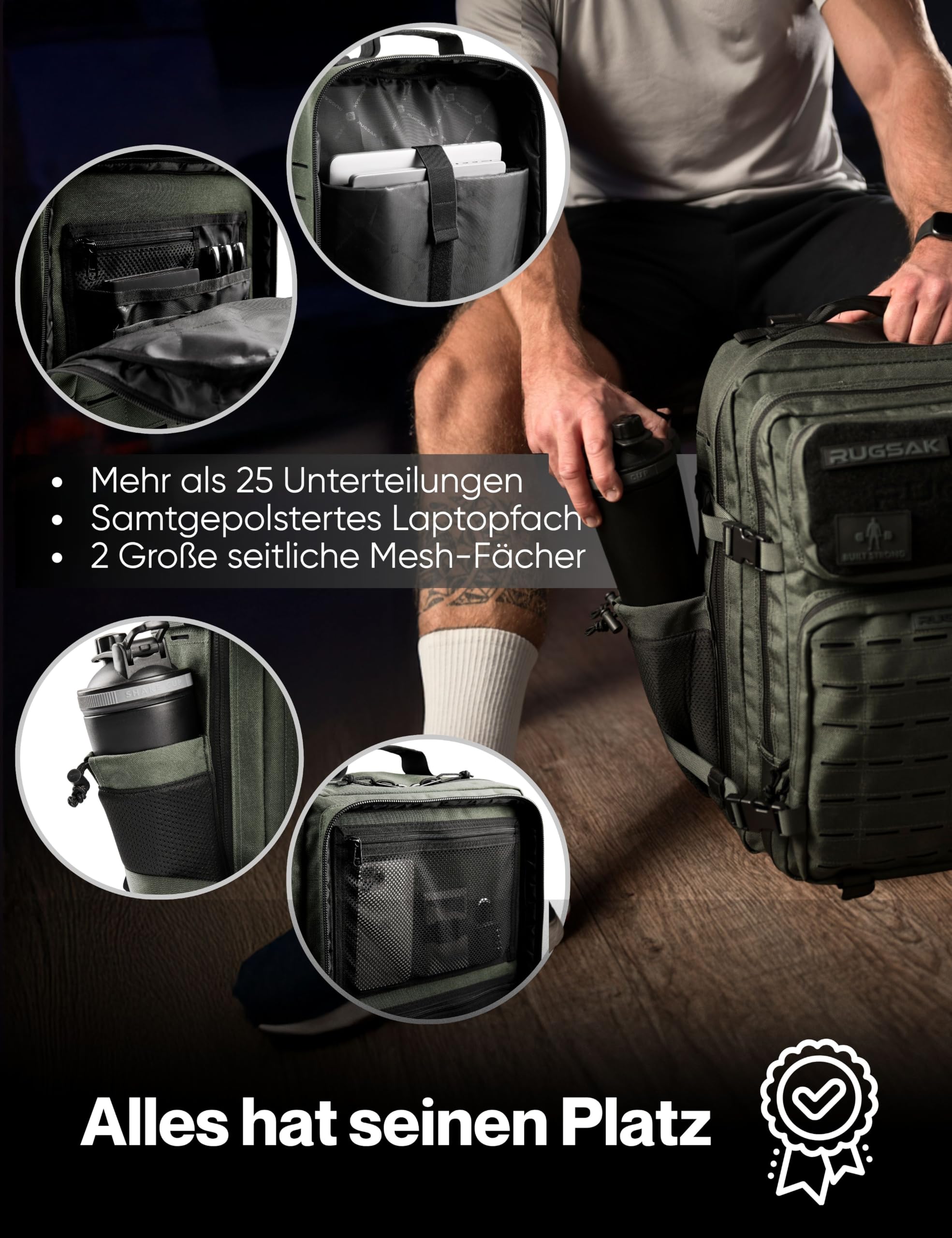 RUGSAK Alpha - Zaino tattico da 20-45 l, impermeabile ed estremamente robusto, per attività all'aperto, lavoro, escursionismo, campeggio e palestra, zaino da viaggio Molle, unisex, acciaio grigio