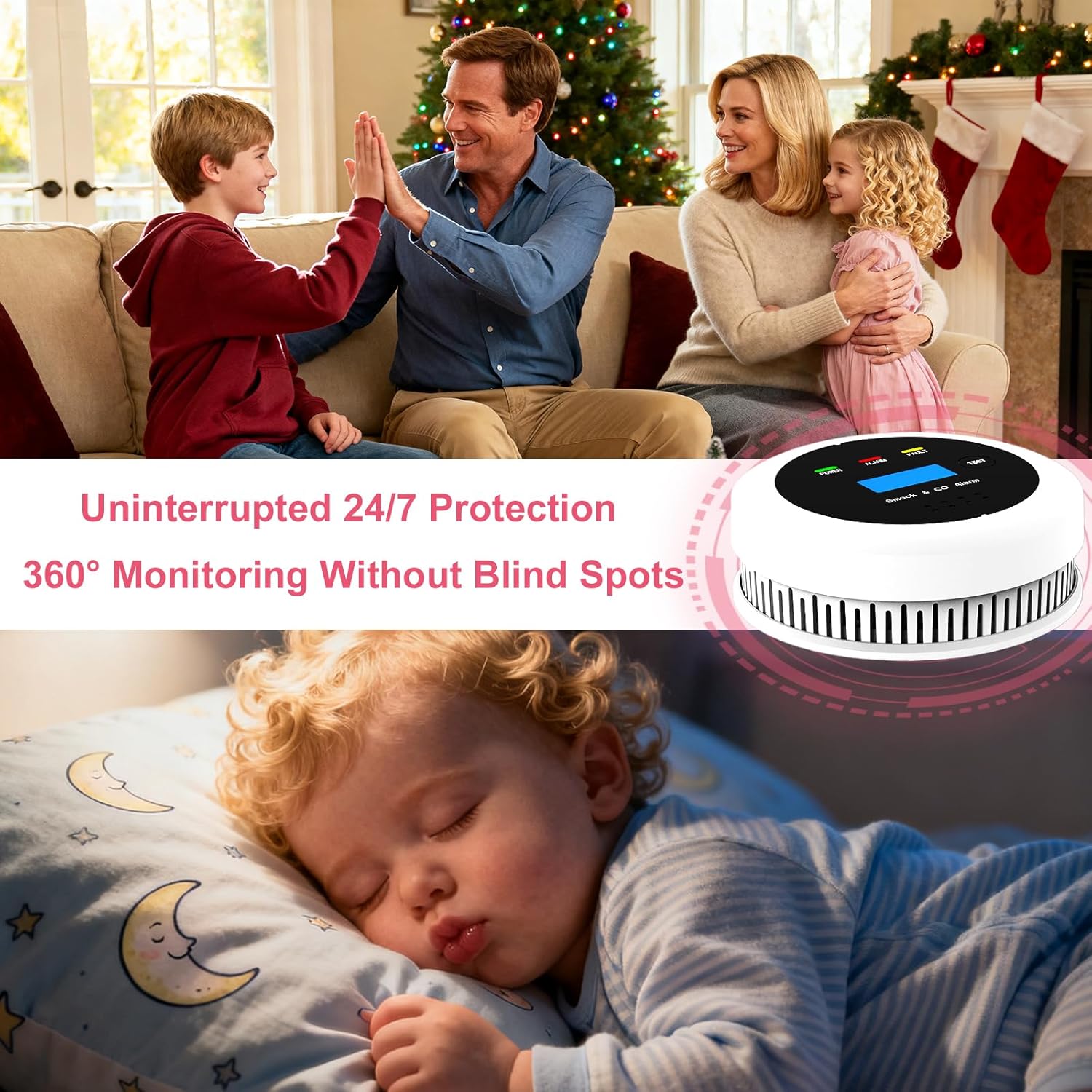 Smoke and Carbon Monoxide Detector Combo, 2-in-1 Dual Sensor CO & Smoke Alarm, Battery Operated Carbon Monoxide Detectors with LCD Display for Home, Easy to Install - Image 6