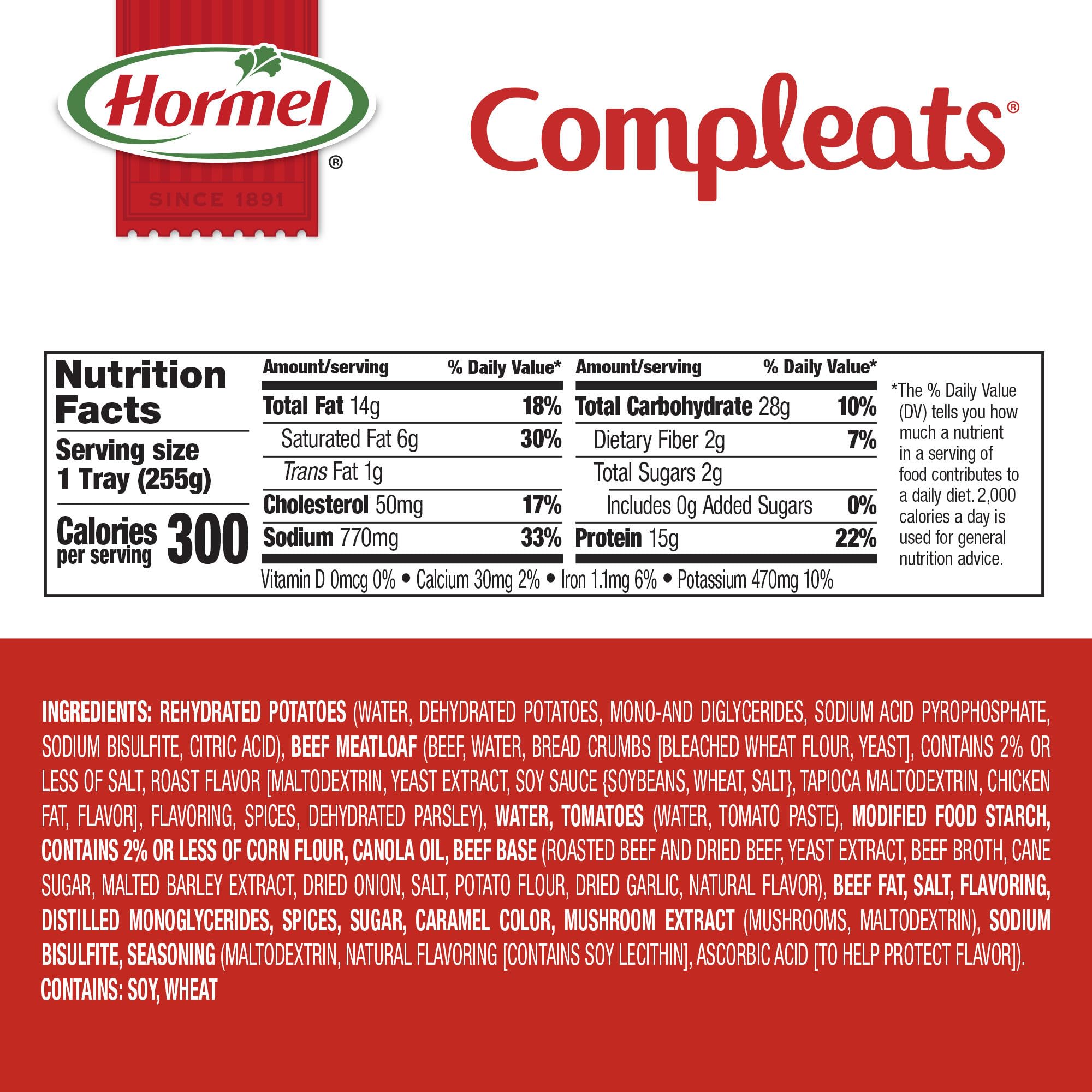 HORMEL COMPLEATS Meatloaf & Gravy With Mashed Potatoes Microwave Tray, 9 oz. (6 Pack)
