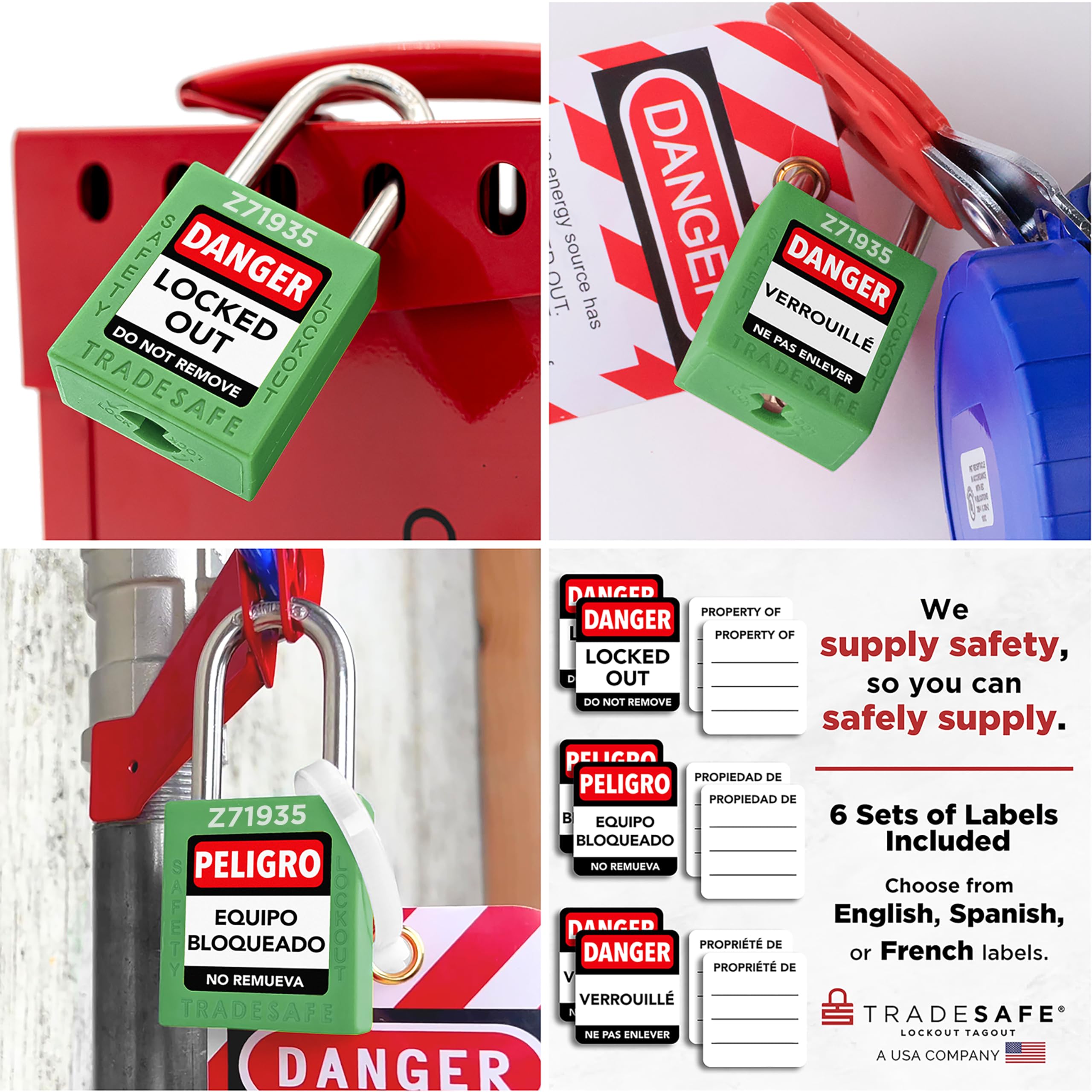 TRADESAFE Juego de cerraduras de bloqueo – 10 candados verdes con llave igual, 2 llaves por cerradura, cerraduras Loto compatibles con OSHA para estaciones de etiquetado de bloqueo, grado premium