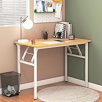 Vista 5 de Need Folding Desk for Home Office 39-3/8 inch Length Modern Folding Table Computer Desk No Install Needed Teak Color Desktop White Frame AC5BW(100 *
