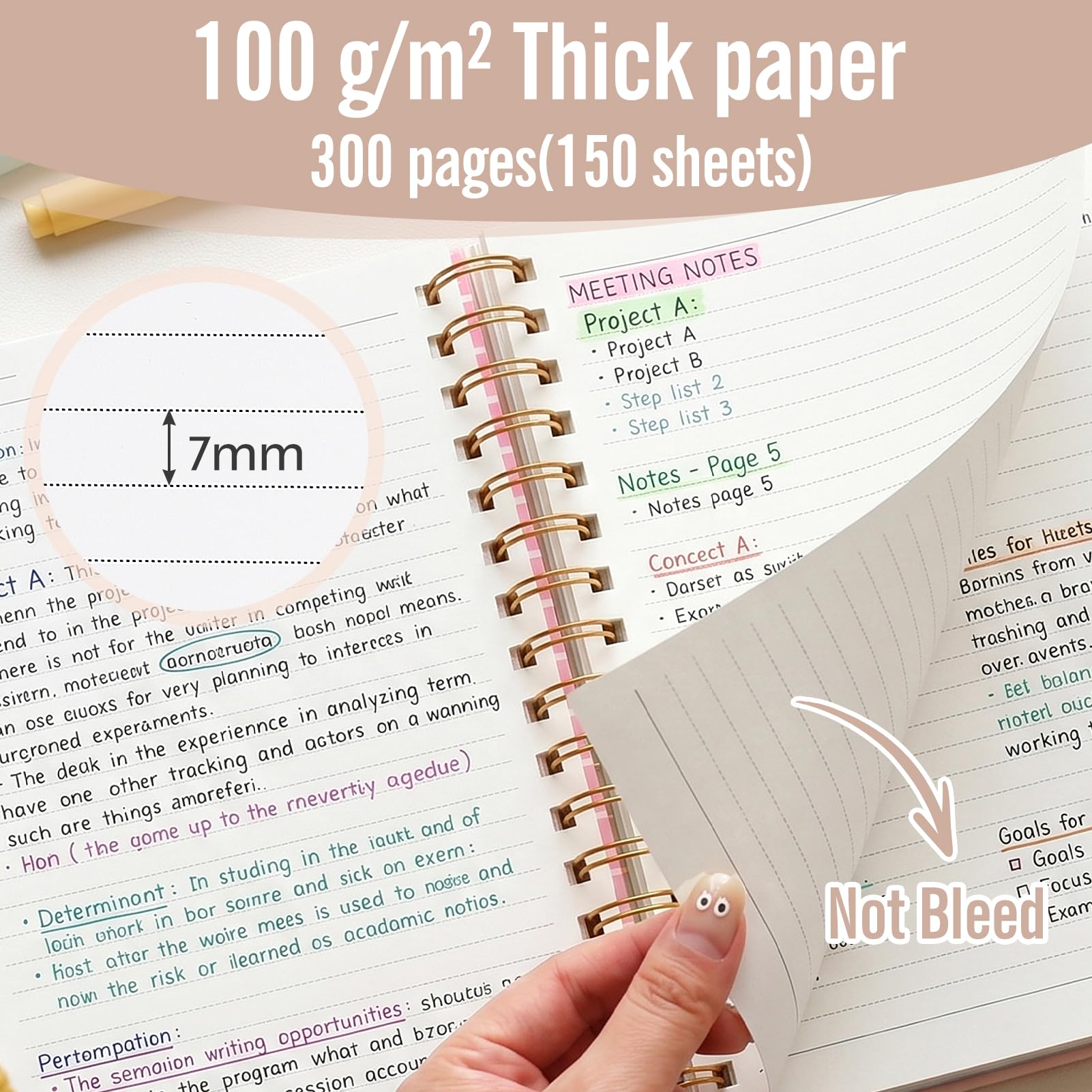 Cahier A4 ligné 300 pages 100 g/m² couverture rigide reliure spirale 5 intercalaires amovibles
