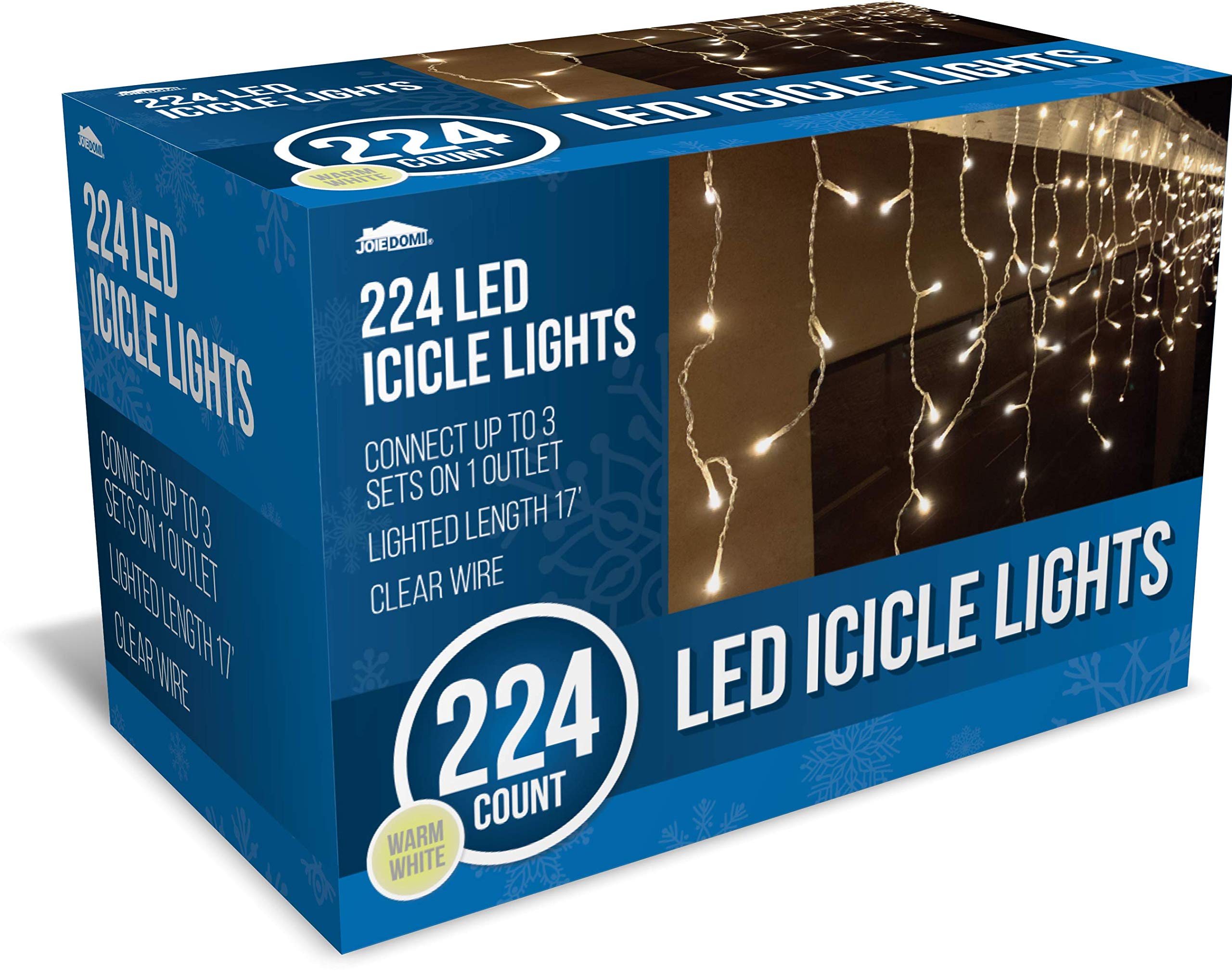 Joiedomi 224 LED Christmas Icicle Lights for Indoor & Outdoor Decorations, Christmas Events, Christmas Eve Night Decor, Christmas Tree, Eaves (Warm White)